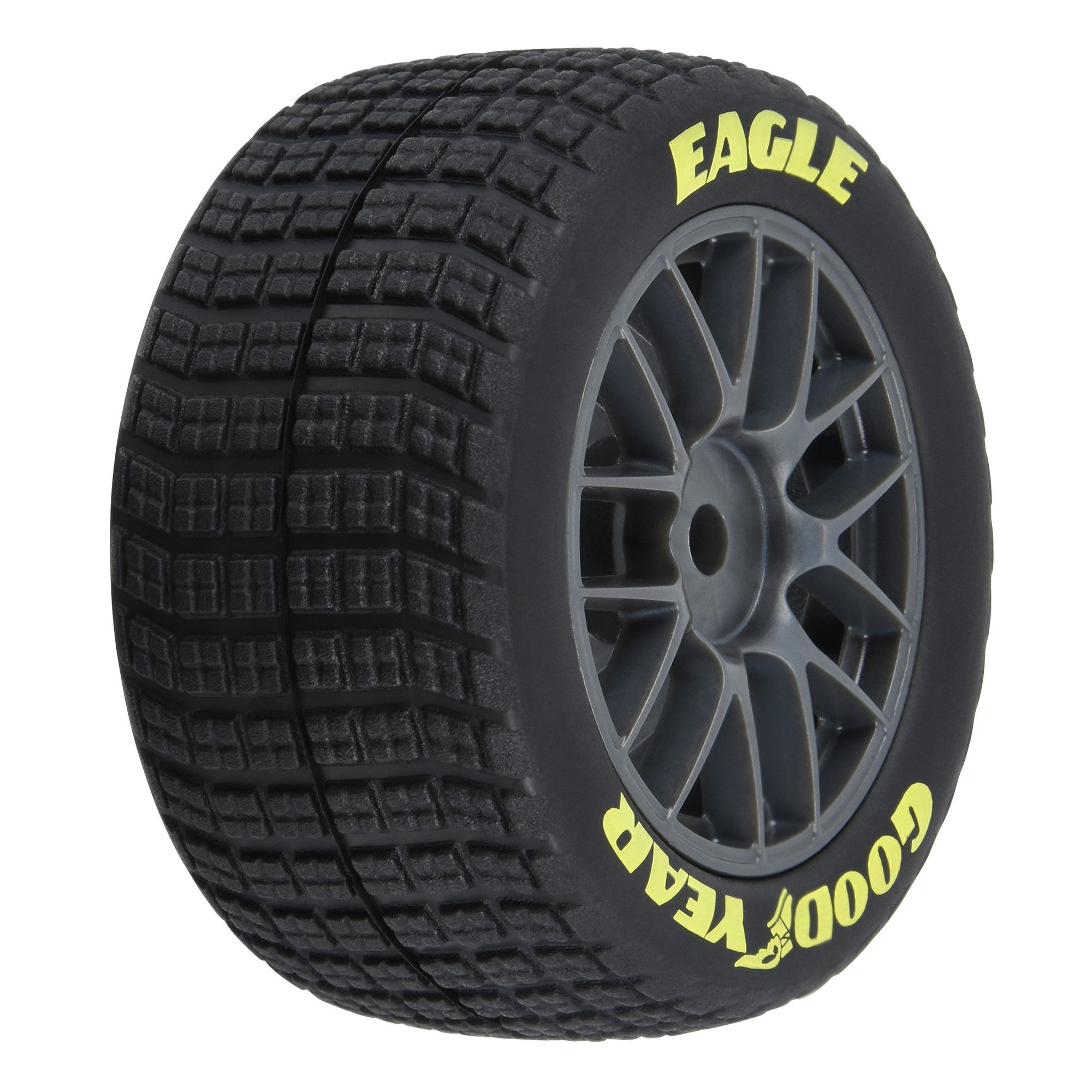 RC tire with Goodyear Eagle branding for RC cars and racing enthusiasts. Durable rubber RC tire with detailed tread pattern and Eagle branding, perfect for RC car racing and off-road functional use.