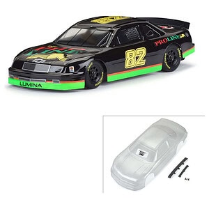 Detailed black RC race car with colorful sponsor decals, ready for setting up high-speed races.