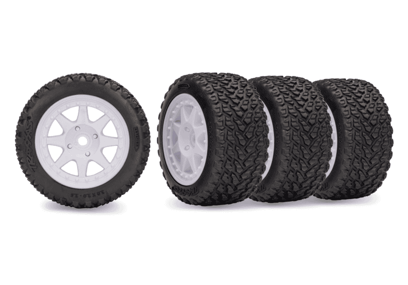 Traxxas Mini Rally Wheels w/ Rally Tires Front & Rear White 1 Traxxas Mini Rally Wheels w/ Rally Tires (Front & Rear) White