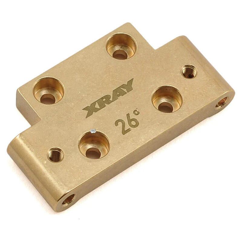 Gold RC car part with multiple screw holes, precision-machined for durability and performance.