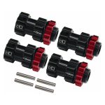 Durable black and red RC shock absorbers for improved car suspension and handling.
