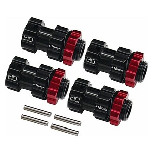 Durable black and red RC shock absorbers for improved car suspension and handling.