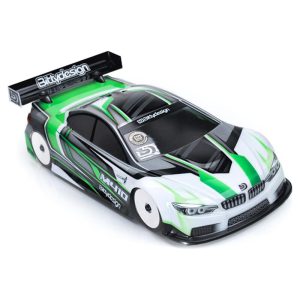High-performance RC car with aerodynamic design, custom decals, and racing spoiler. Perfect for RC car enthusiasts and hobbyists.