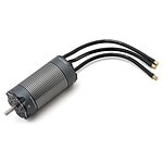High-performance RC car motor with cooling fins and power cables for racing vehicles.