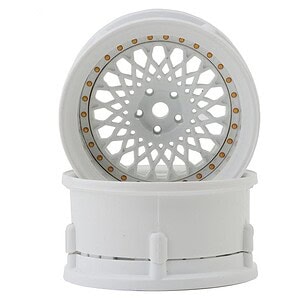 DS Racing Drift Element Mesh Drift Wheels (Triple White w/Gold Rivets) (2) (Adjustable Offset) w/12mm Hex