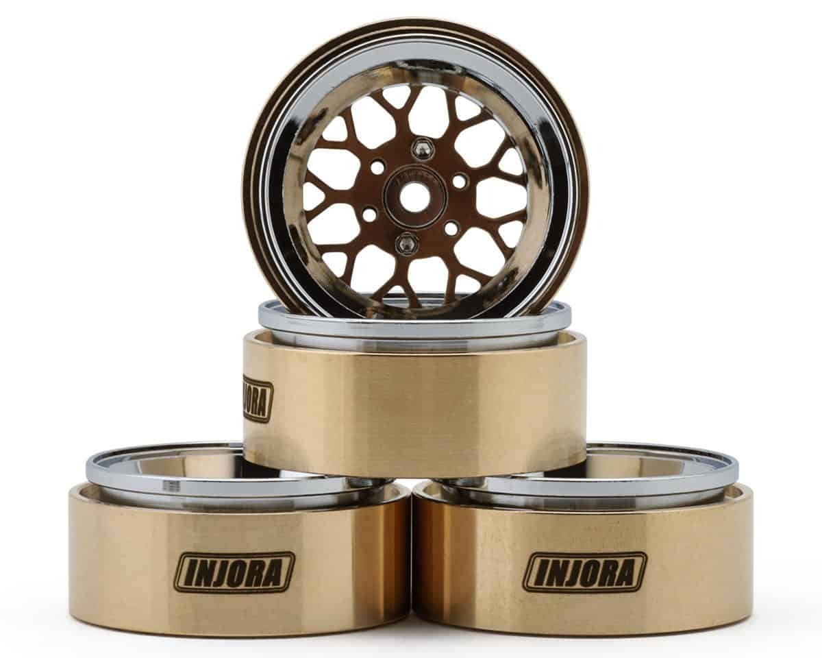 Injora 1.3In ModuWheel Brass & Aluminum Micro Rock Crawler Beadlock Wheels (43g ea) (Bronze/Chrome) (4)
