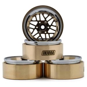 Injora 1.3" ModuWheel Brass & Aluminum Micro Rock Crawler Beadlock Wheels (43g ea) (Gold/Chrome) (4)