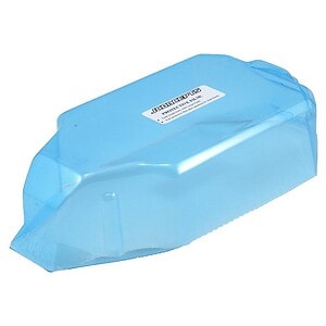 Light blue RC car body shell for remote control cars. Durable plastic for racing and off-road adventures.