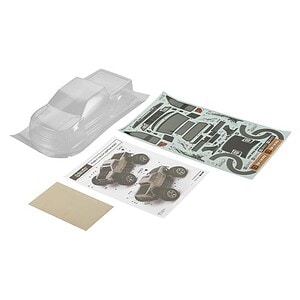 Detailed decal and car body parts for RC cars, ideal for customization and upgrades.