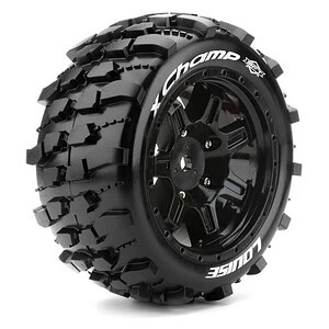 Louise RC MFT X-Champ Sport Monster Truck Tires 24mm Hex Mounted on Black Rim (2) LOULT3349B