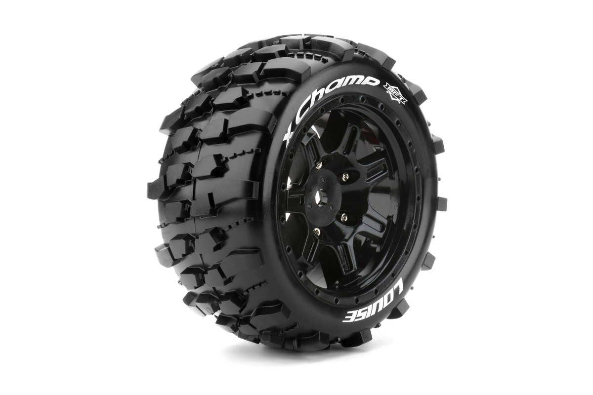 Louise RC MFT X-Champ Sport Monster Truck Tires 24mm Hex Mounted on Black Rim (2) LOULT3349B 1 Louise RC MFT X-Champ Sport Monster Truck Tires 24mm Hex Mounted on Black Rim (2) LOULT3349B