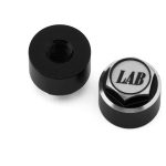 Black RC car wheel nut with LAB logo for remote control car upgrades and accessories.