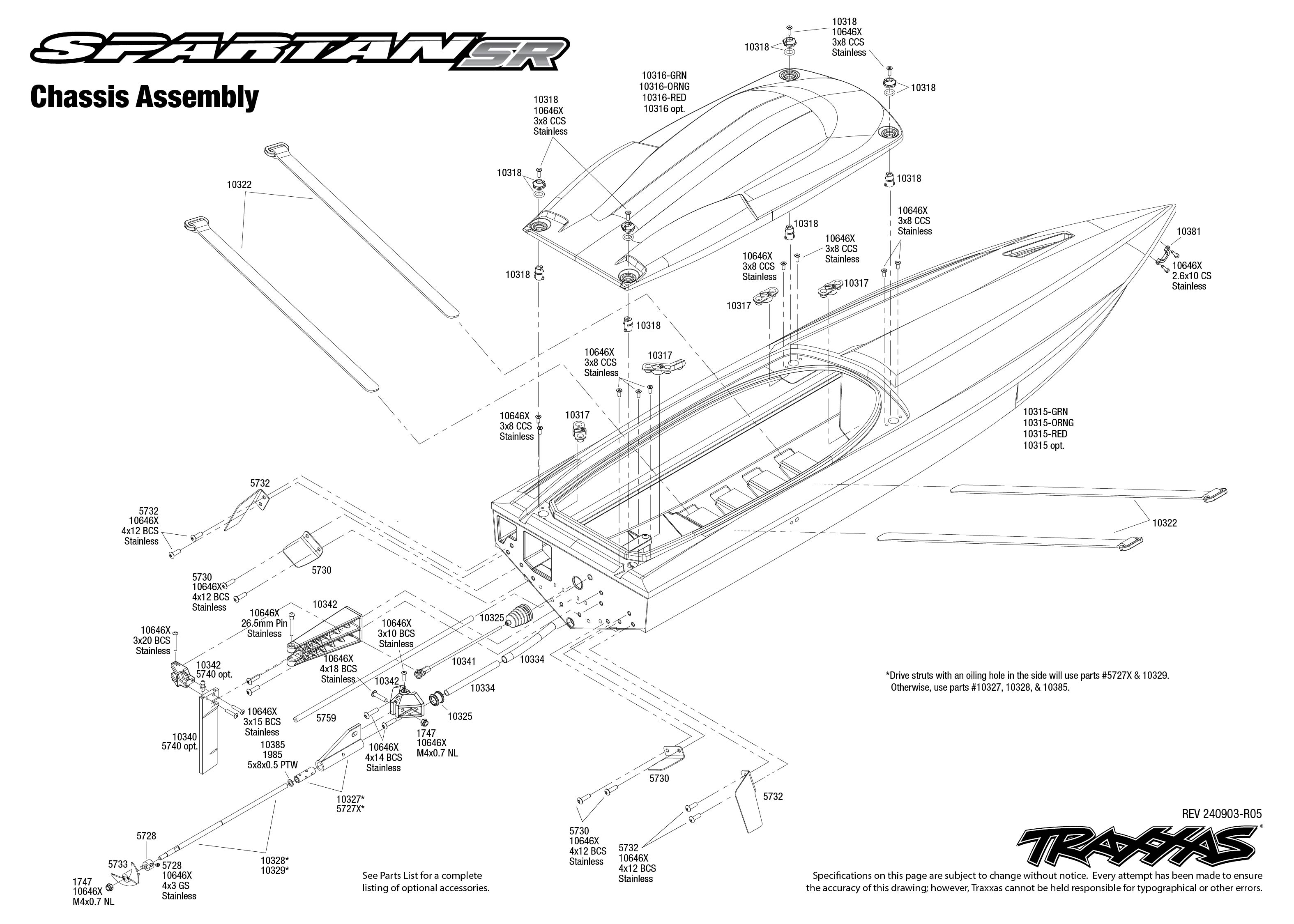 Traxxas Spartan Self-Righting 36 Brushless Boat Orange 1 Spartan SR Exploded Views Chassis Assembly