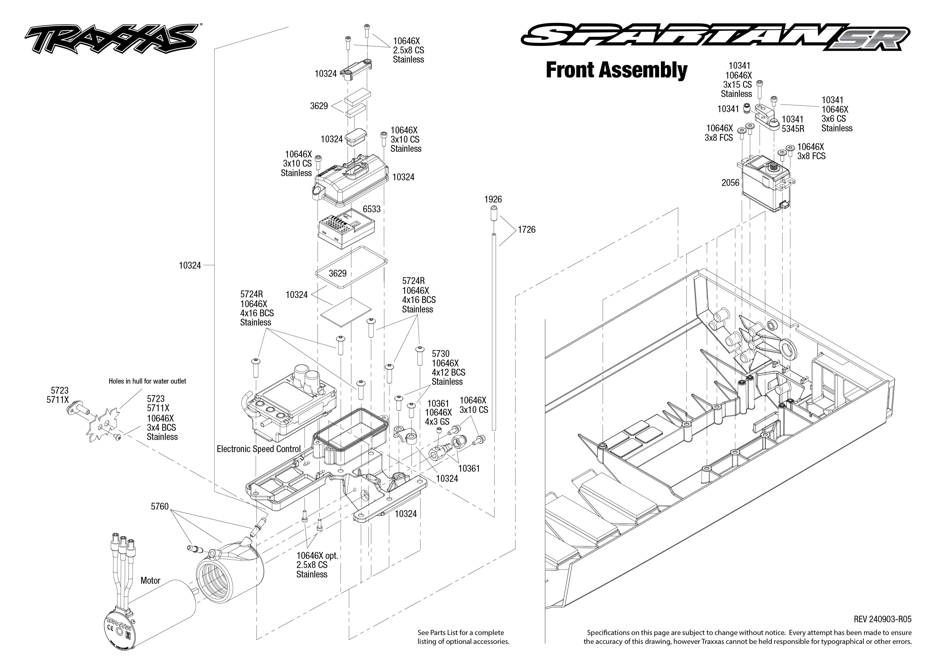 Traxxas Spartan Self-Righting 36 Brushless Boat Orange 2 Spartan SR Exploded Views Front Assembly
