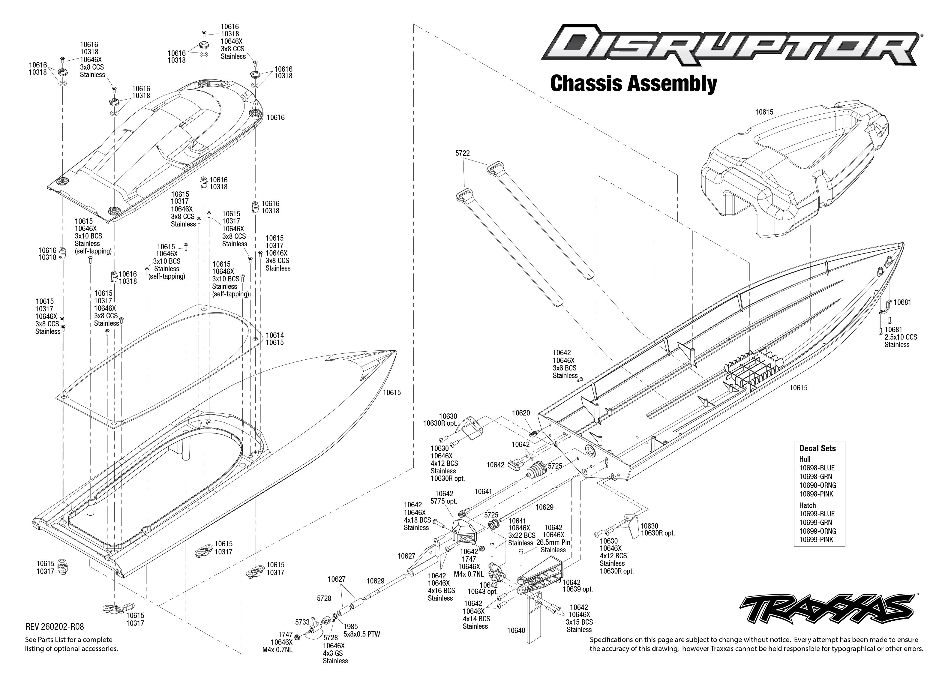 Traxxas 26in Disruptor 4S Self-Righting Boat Orange 1 Disruptor TQ Exploded Views Chassis Assembly