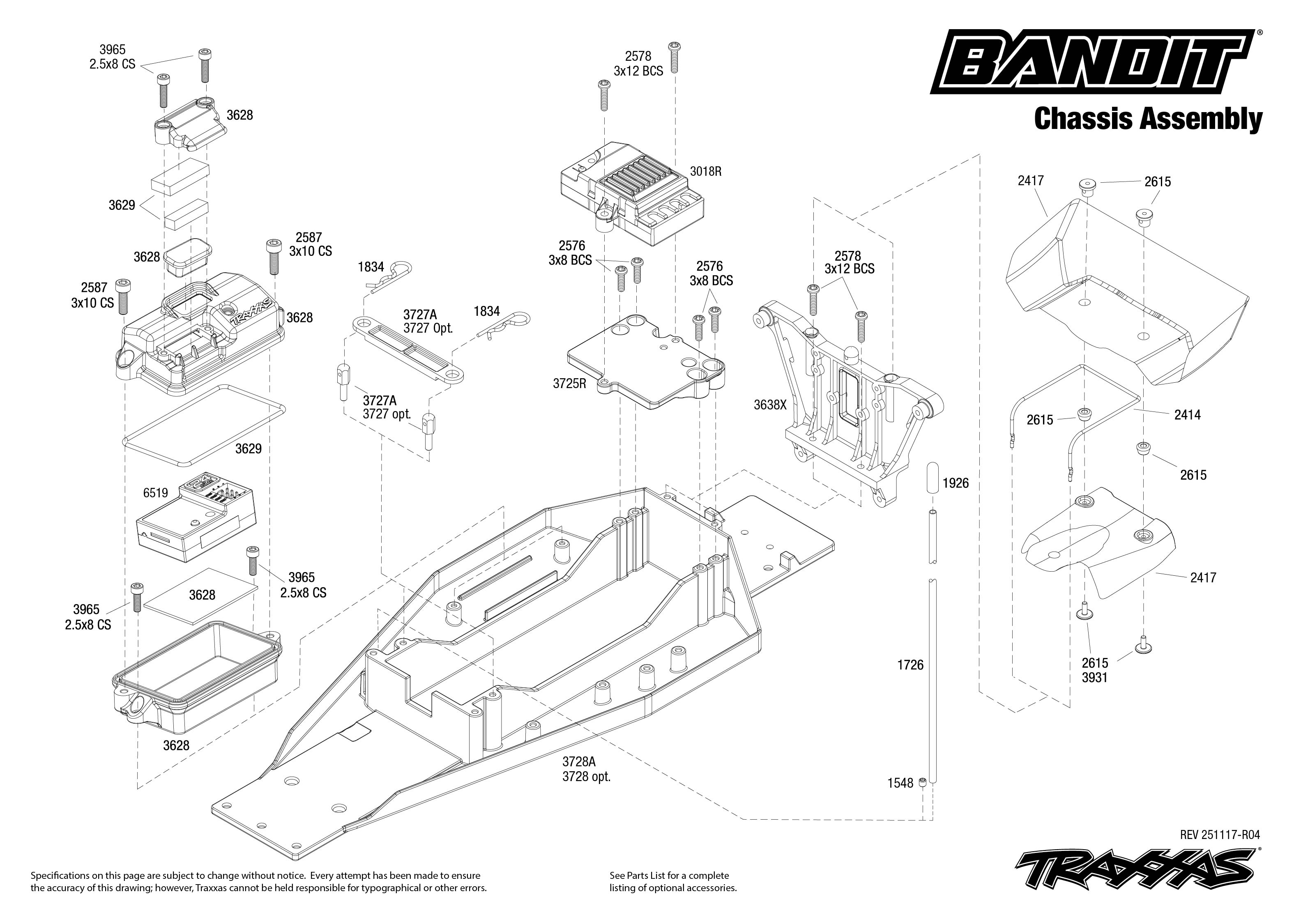 1/10 Bandit HD 2WD Buggy RTR red 1 exploded views Chassis Assembly