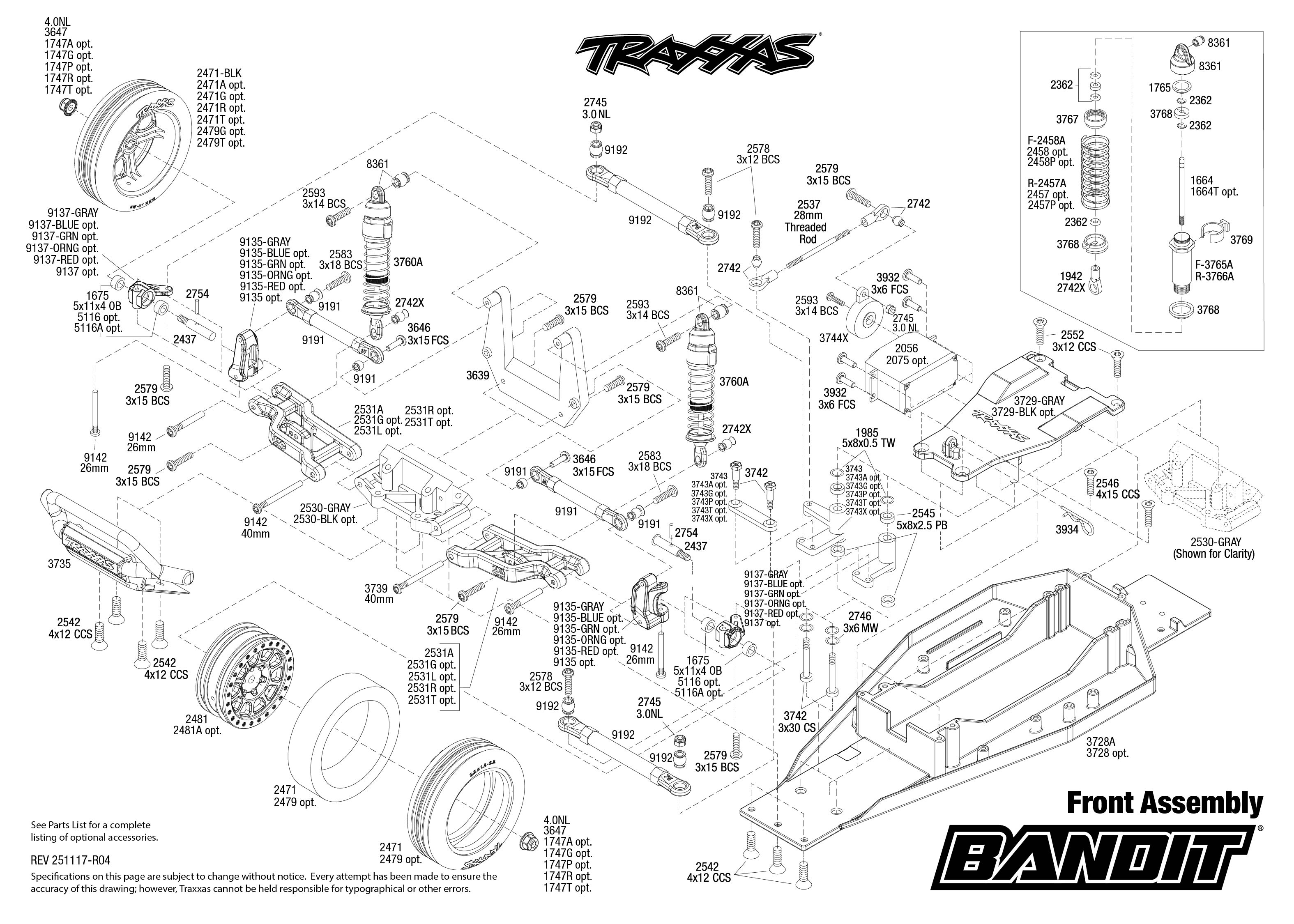 1/10 Bandit HD 2WD Buggy RTR red 2 exploded views Front Assembly