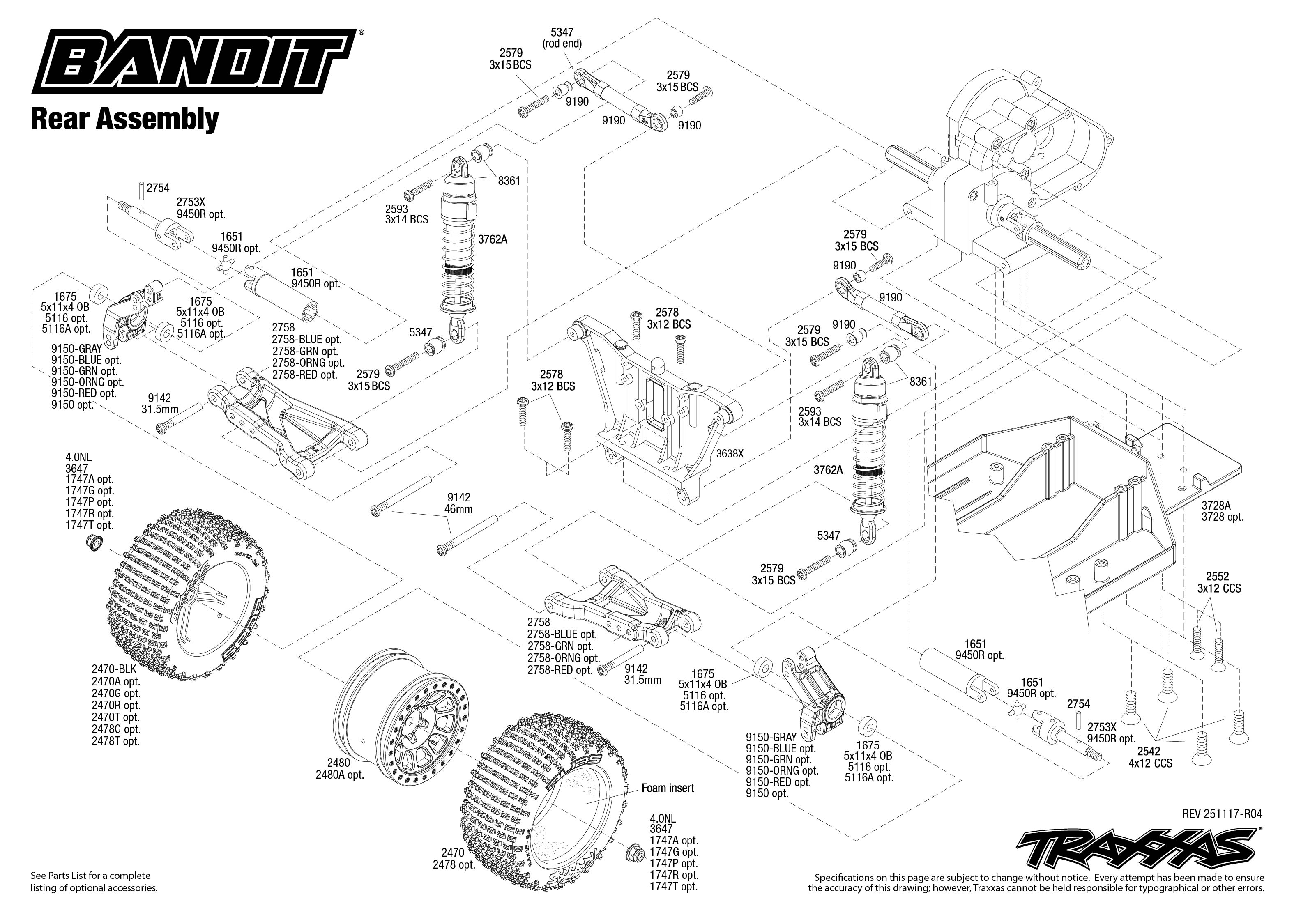 1/10 Bandit HD 2WD Buggy RTR red 3 exploded views Rear Assembly