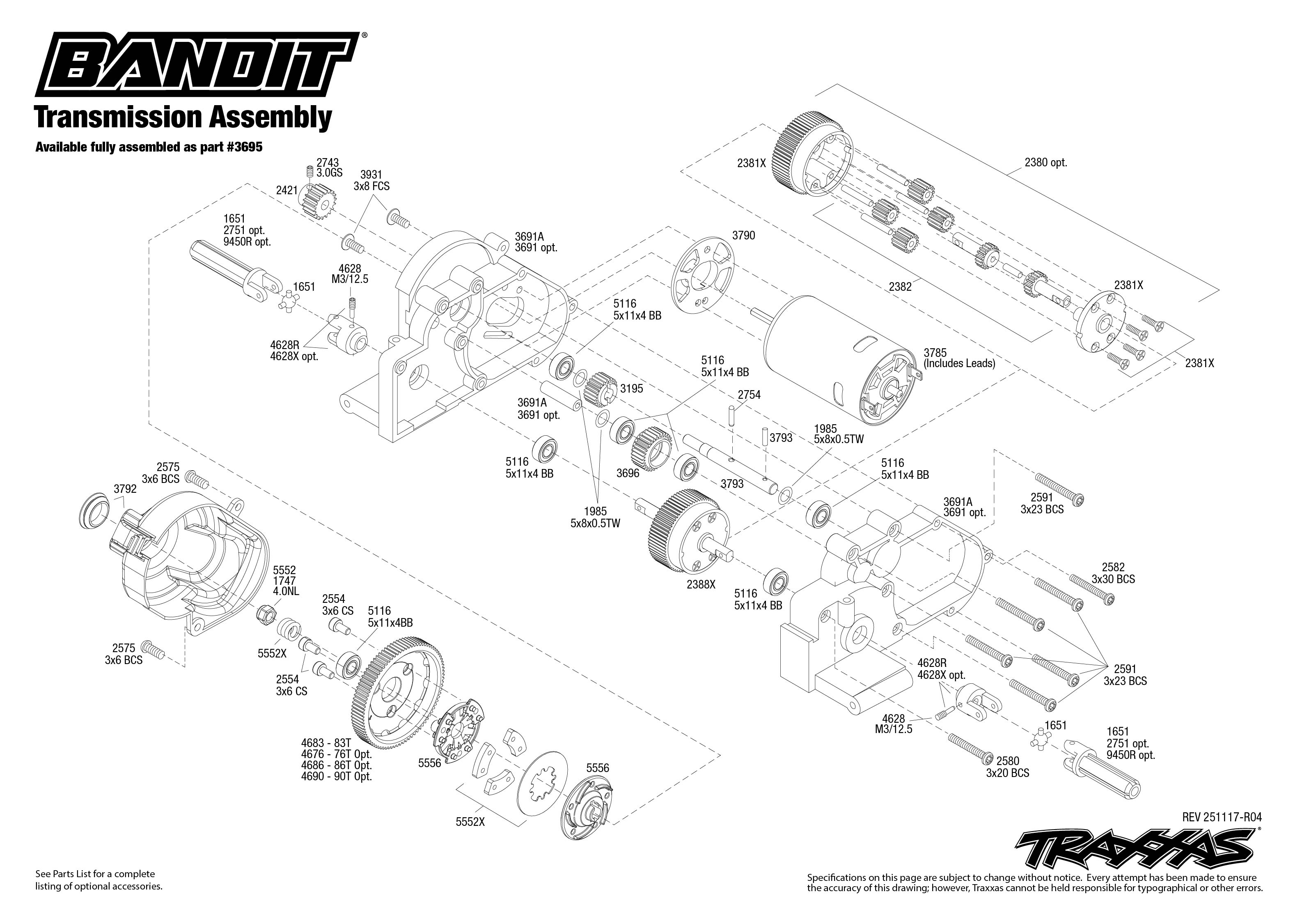 1/10 Bandit HD 2WD Buggy RTR red 4 exploded views Transmission Assembly