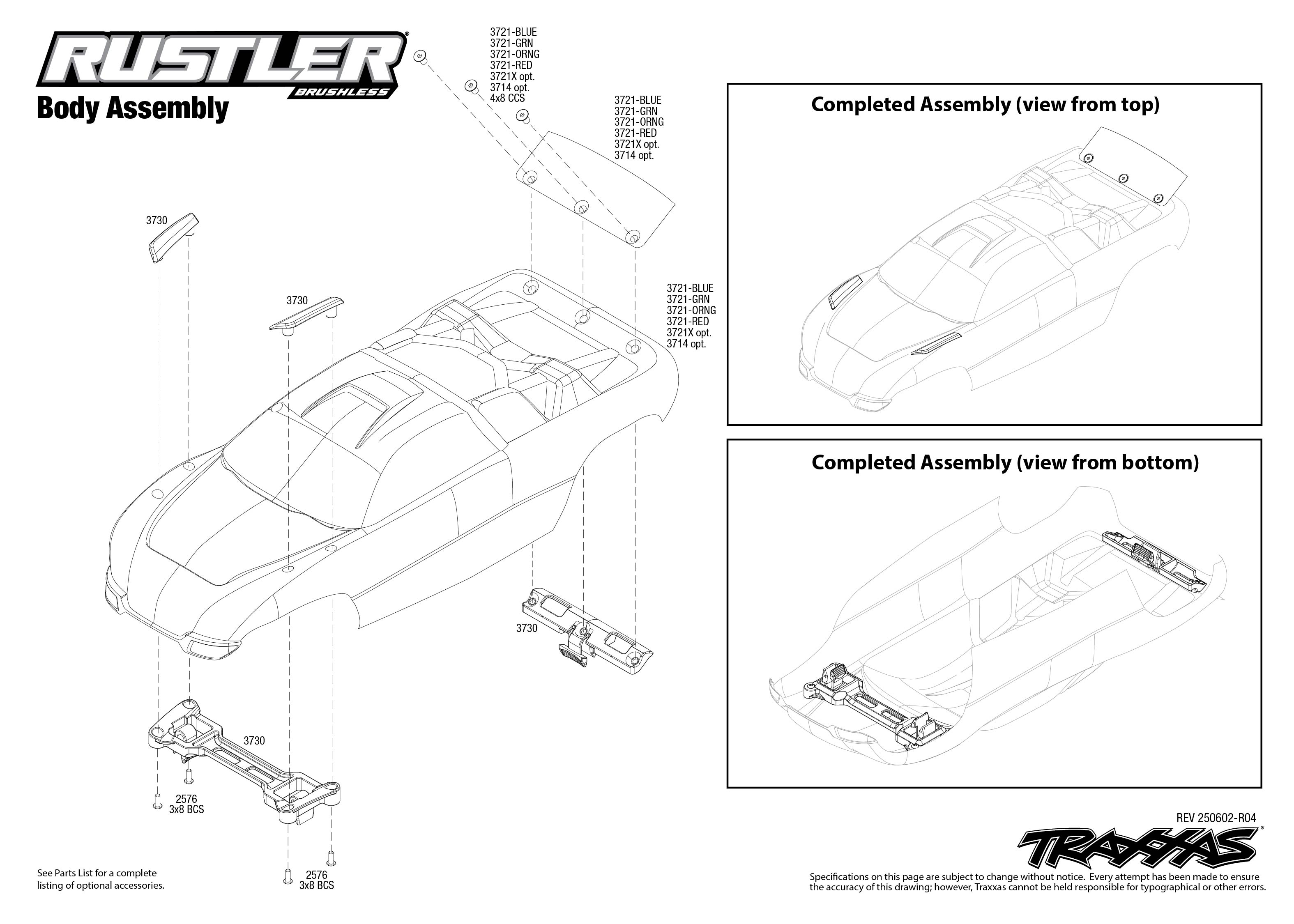 1/10 Traxxas Rustler 2WD BL-2S Stadium Truck Red 1 exploded views Body Assembly