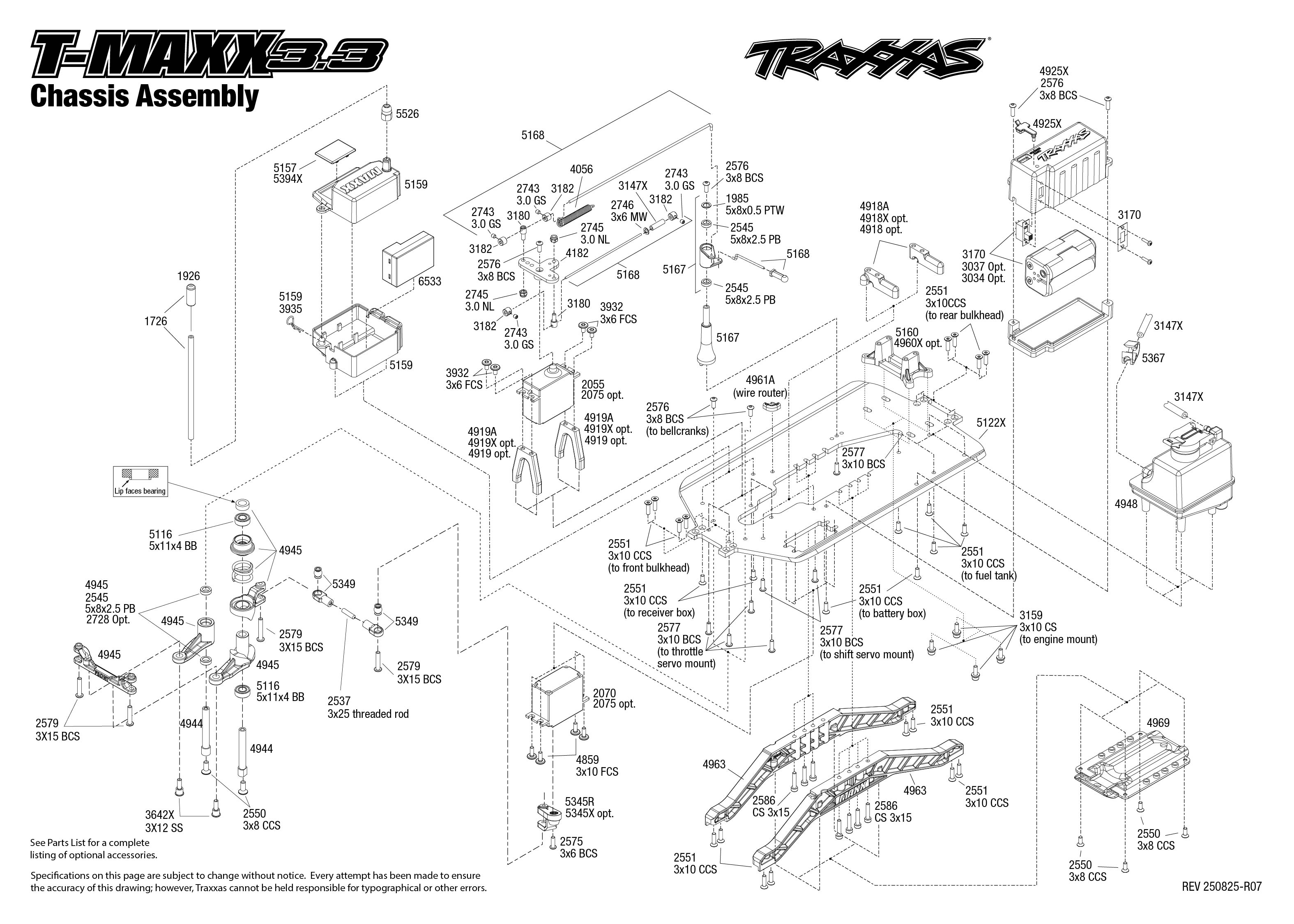1/10 T-Maxx 3.3 4WD Nitro-Powered Maxx Monster Truck with TSM White 1 TMaxx33 250825 Chassis Assembly