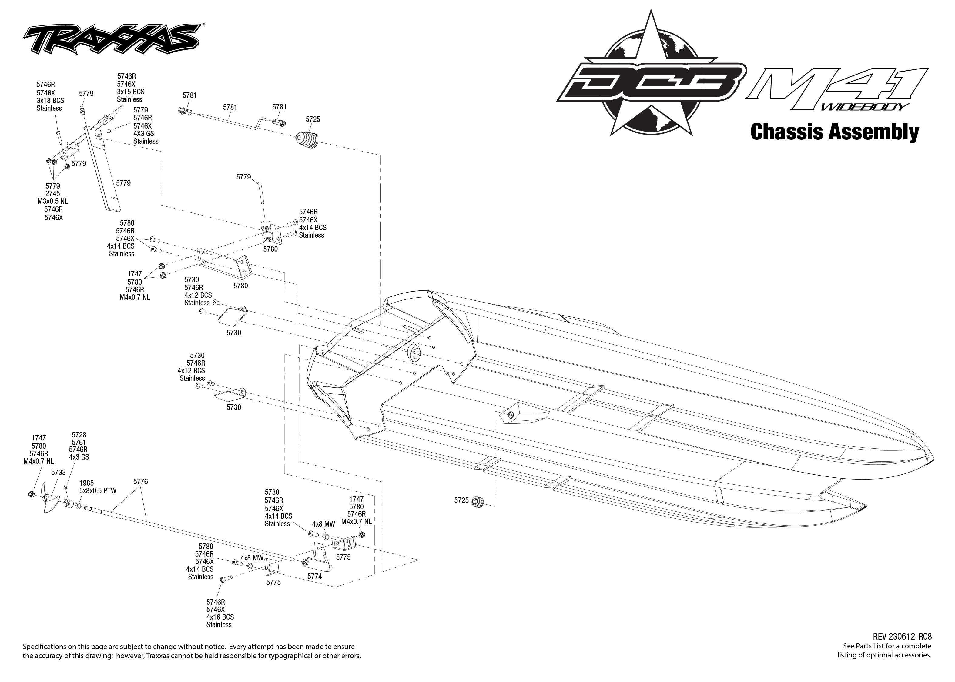 Traxxas DCB M41 Widebody RTR 40 Catamaran Green 1 DCB M41 Exploded Views Chassis Assembly