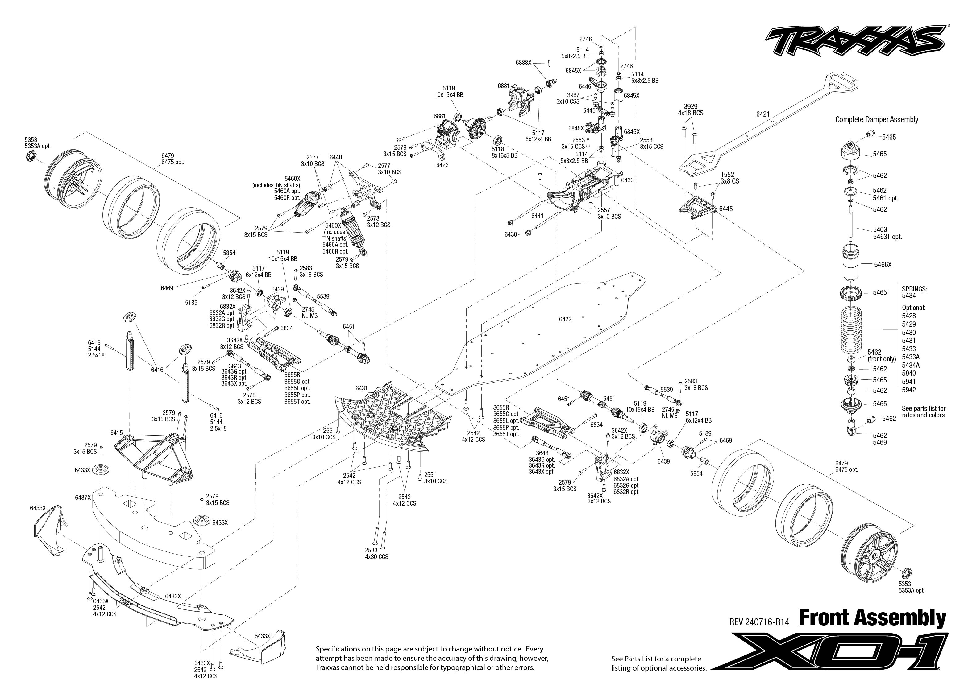 1/7 XO-1 RTR Electric 4WD On-Road Sedan with TSM White 4 XO 1 Exploded views 240716 Front Assembly