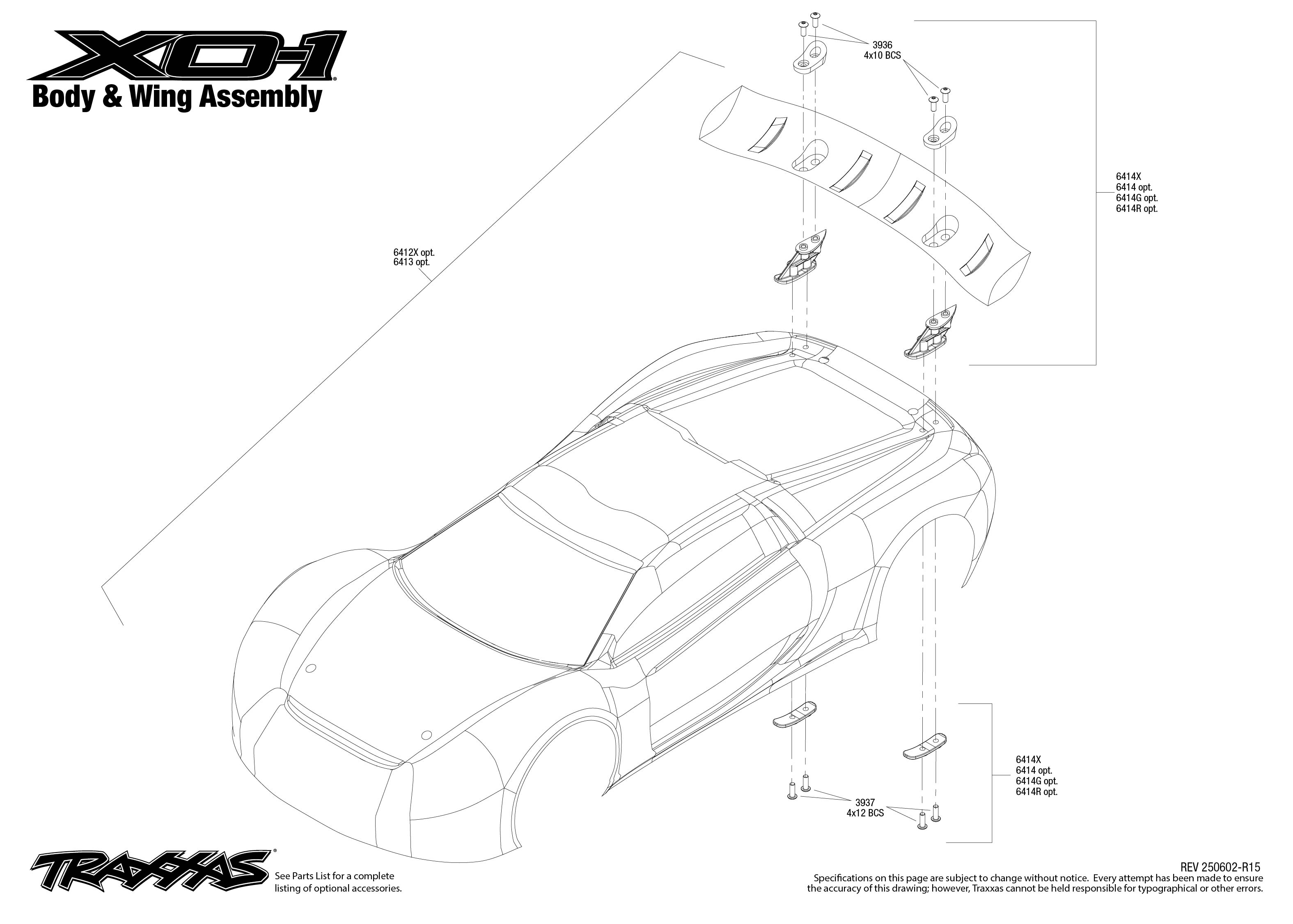 1/7 XO-1 RTR Electric 4WD On-Road Sedan with TSM White 7 XO 1 Exploded views 250602 Body Wing