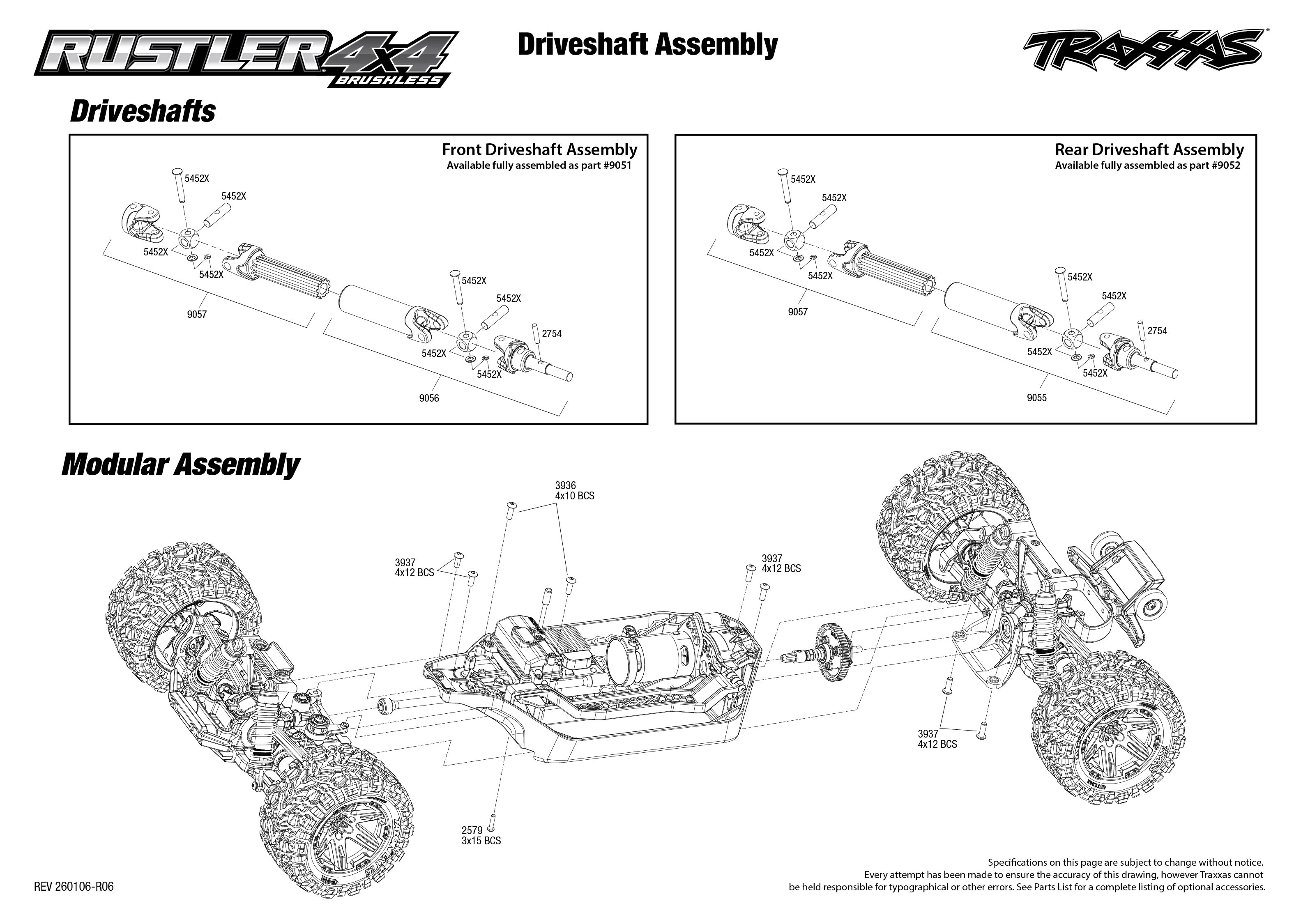 1/10 Rustler 4x4 BL-2S Brushless Stadium Truck RTR Red 3 Driveshafts Assembly