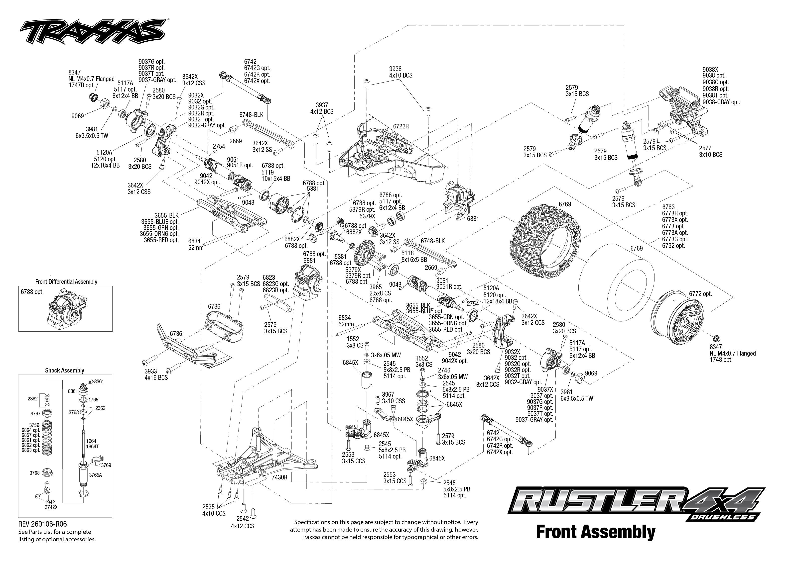 1/10 Rustler 4x4 BL-2S Brushless Stadium Truck RTR Red 4 Front Assembly