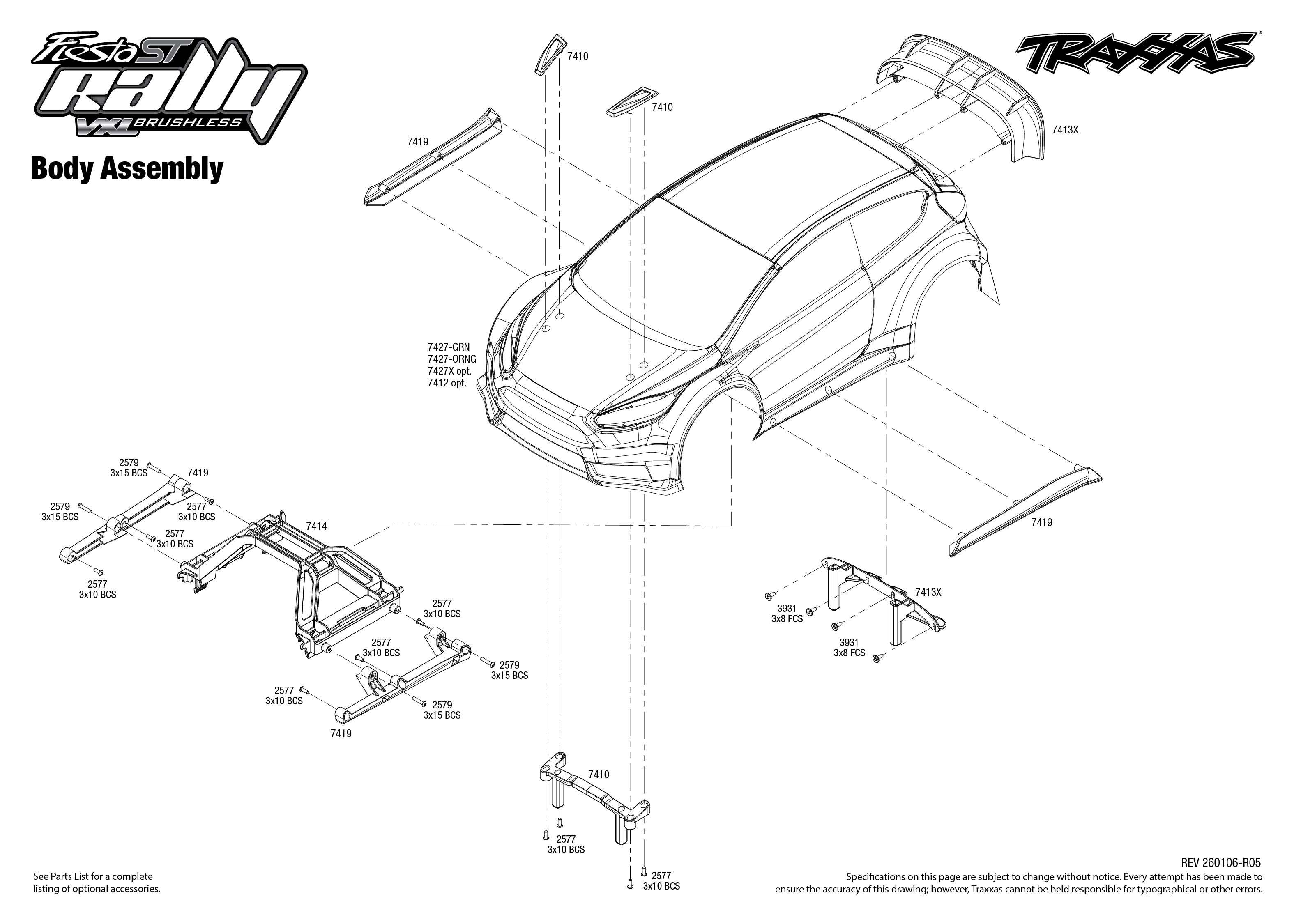 1/10 Ford Fiesta ST Rally VXL - Green 1 Rally Body Assembly