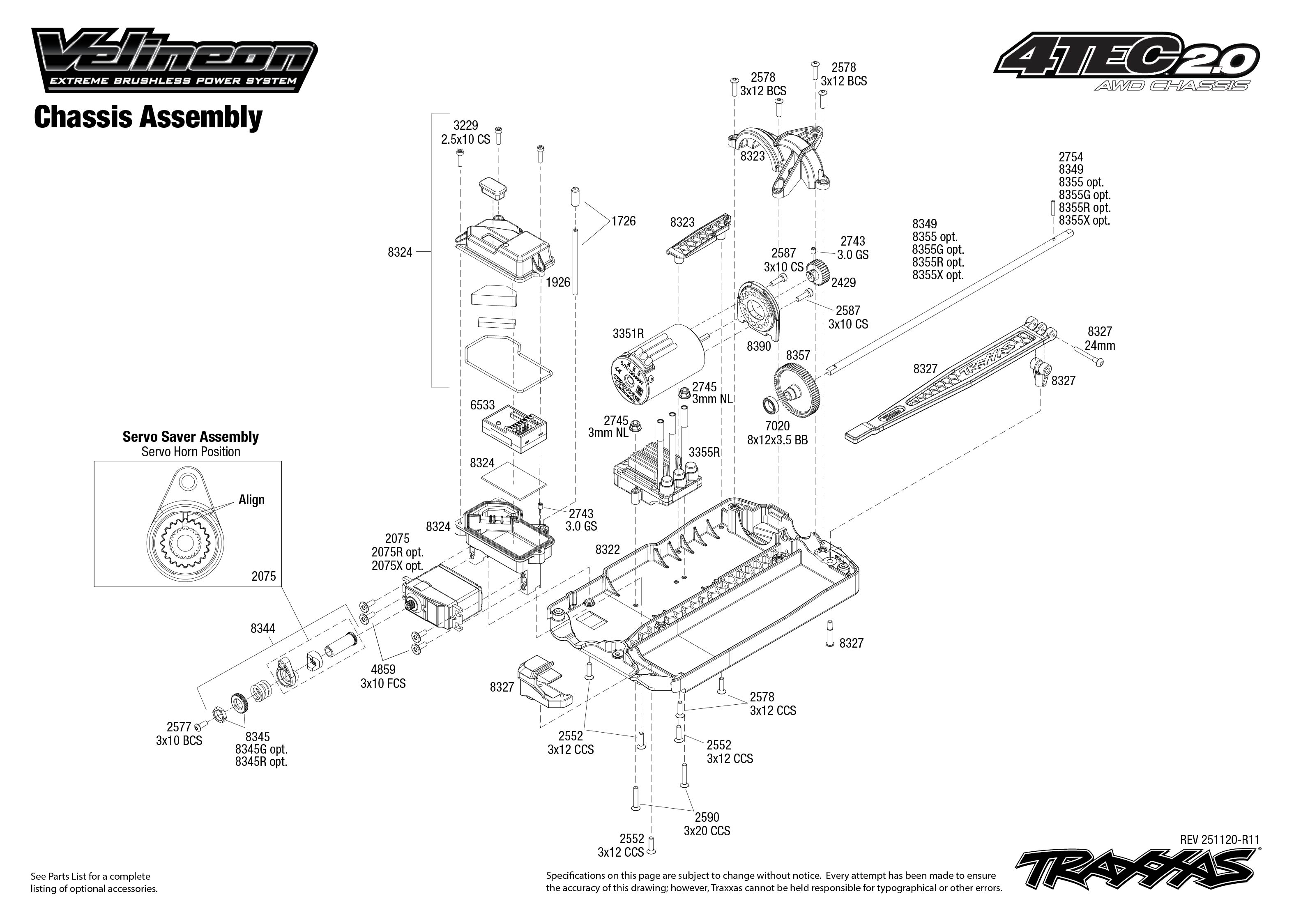 1/10 4-Tec 2.0 VXL AWD Chassis with TSM 1 exploded views Chassis Assembly