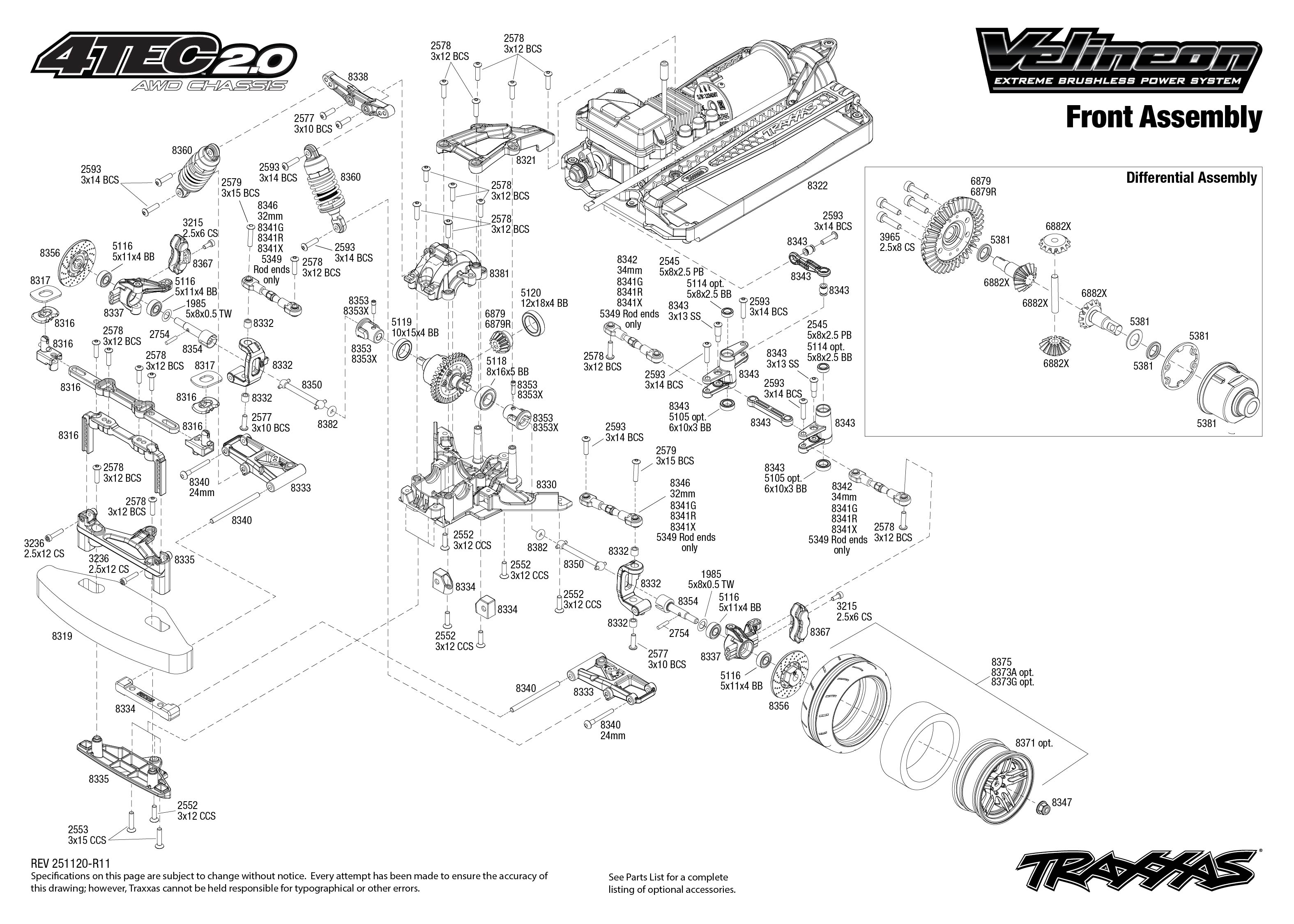 1/10 4-Tec 2.0 VXL AWD Chassis with TSM 2 exploded views Front Assembly