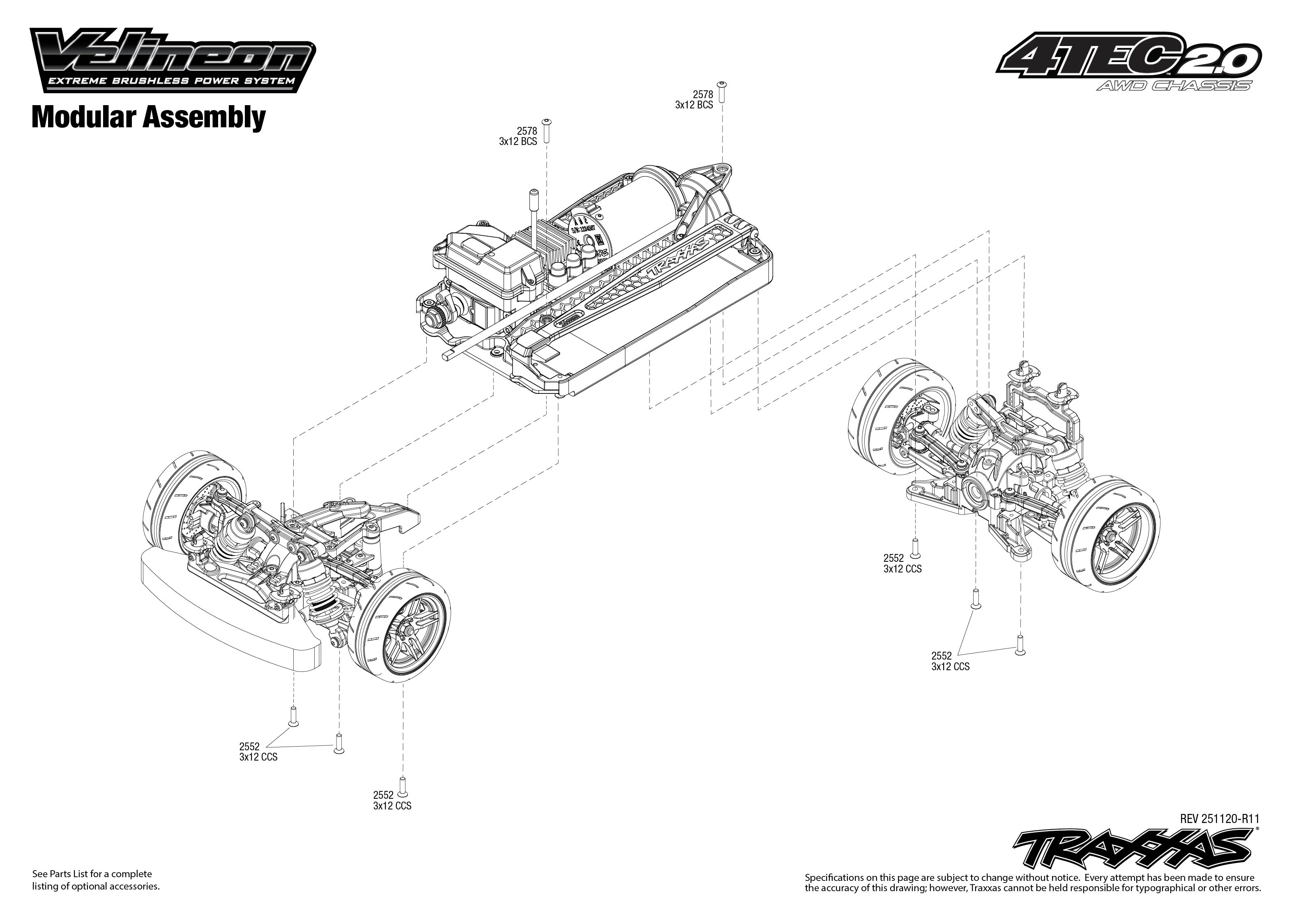 1/10 4-Tec 2.0 VXL AWD Chassis with TSM 3 exploded views Modular Assembly
