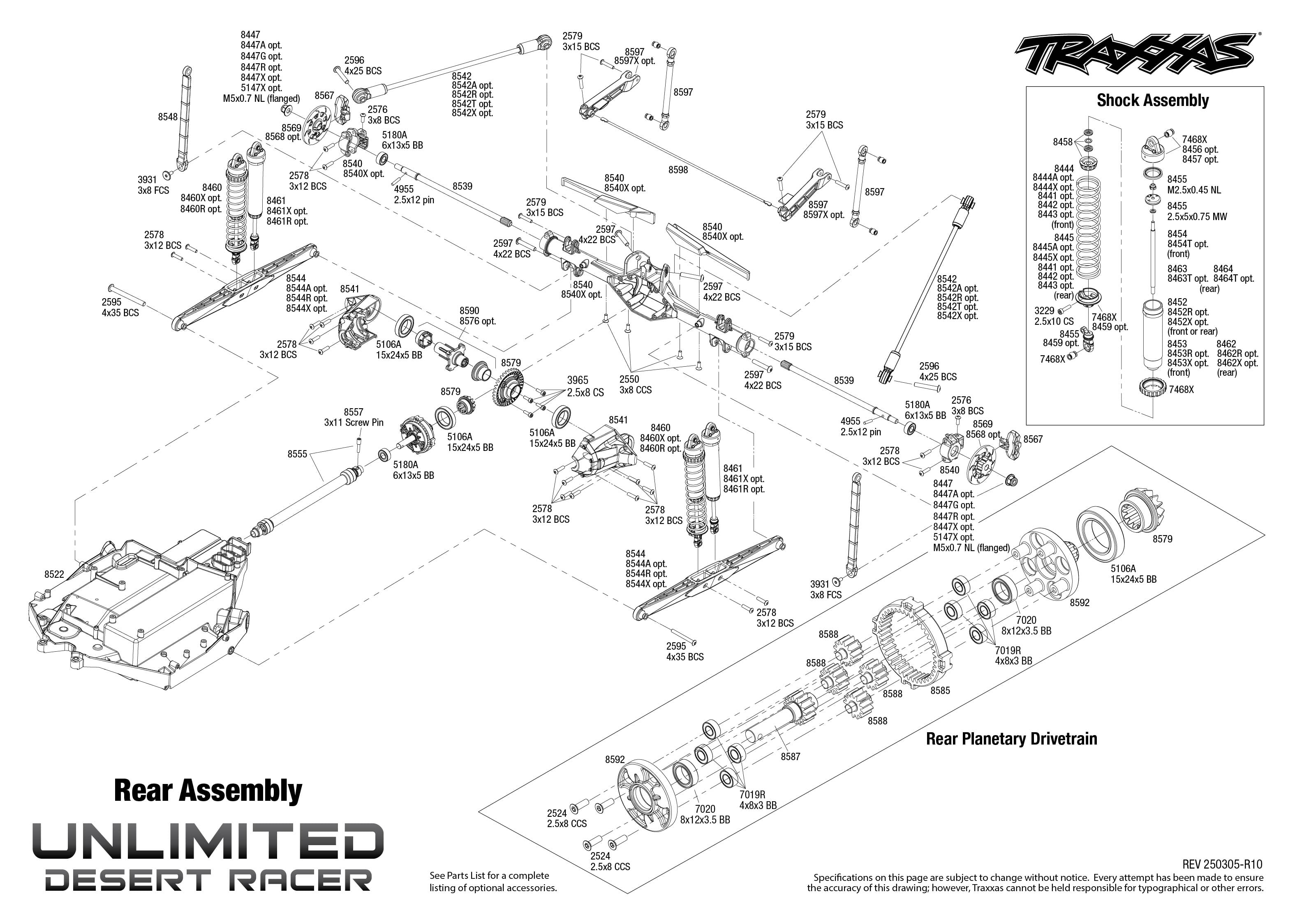 1/7 Traxxas Unlimited Desert Racer UDR 6S RTR 4WD Race Truck Fox w/LED Lights 5 Rear Assembly