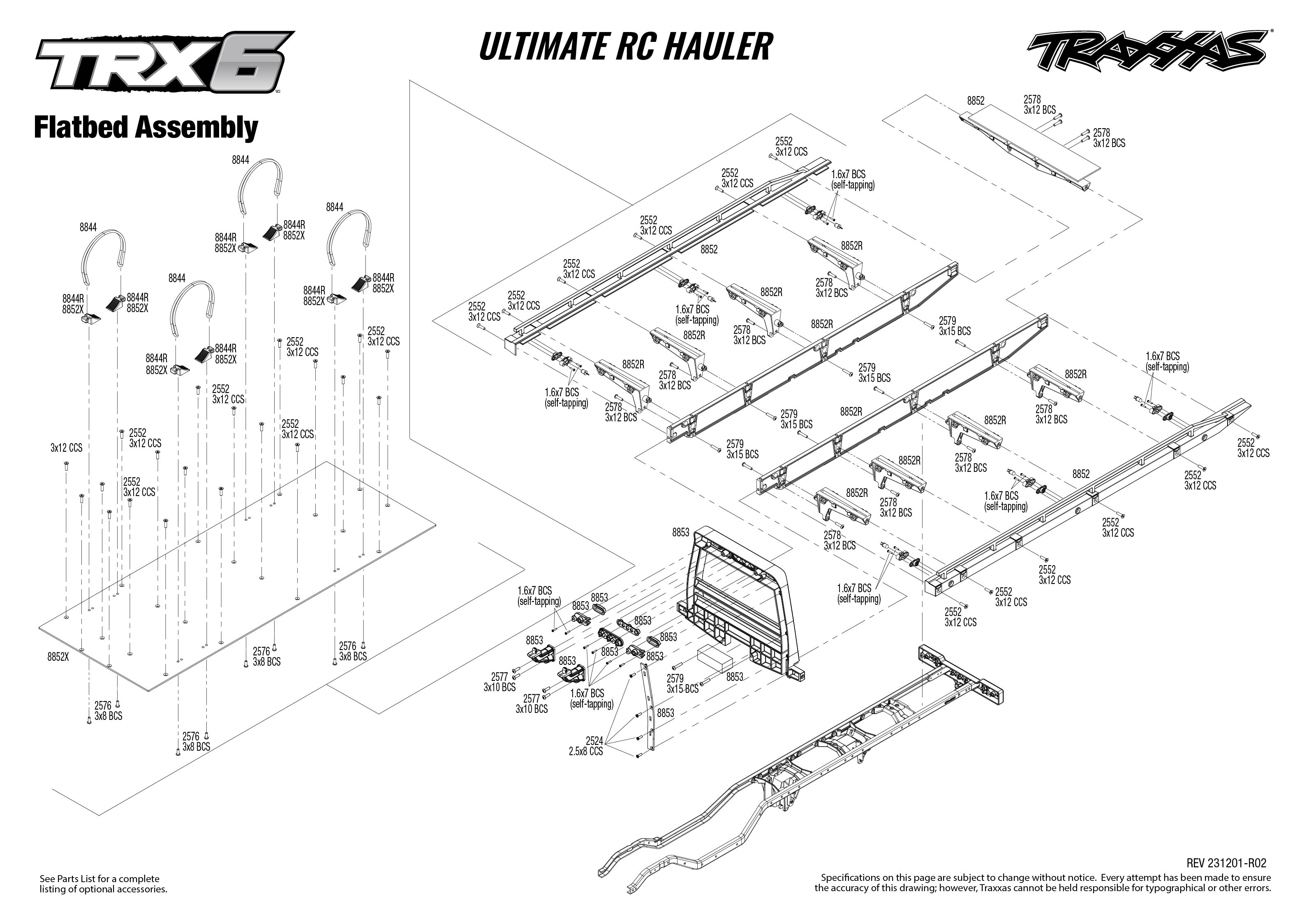 1/10 TRX-6 6x6 Ultimate RC Hauler Flatbed Tow Truck With Pro Scale Winch Black 8 TRX 6 Ultimate RC Hauler 88096 4 Truck Flatbed Assembly