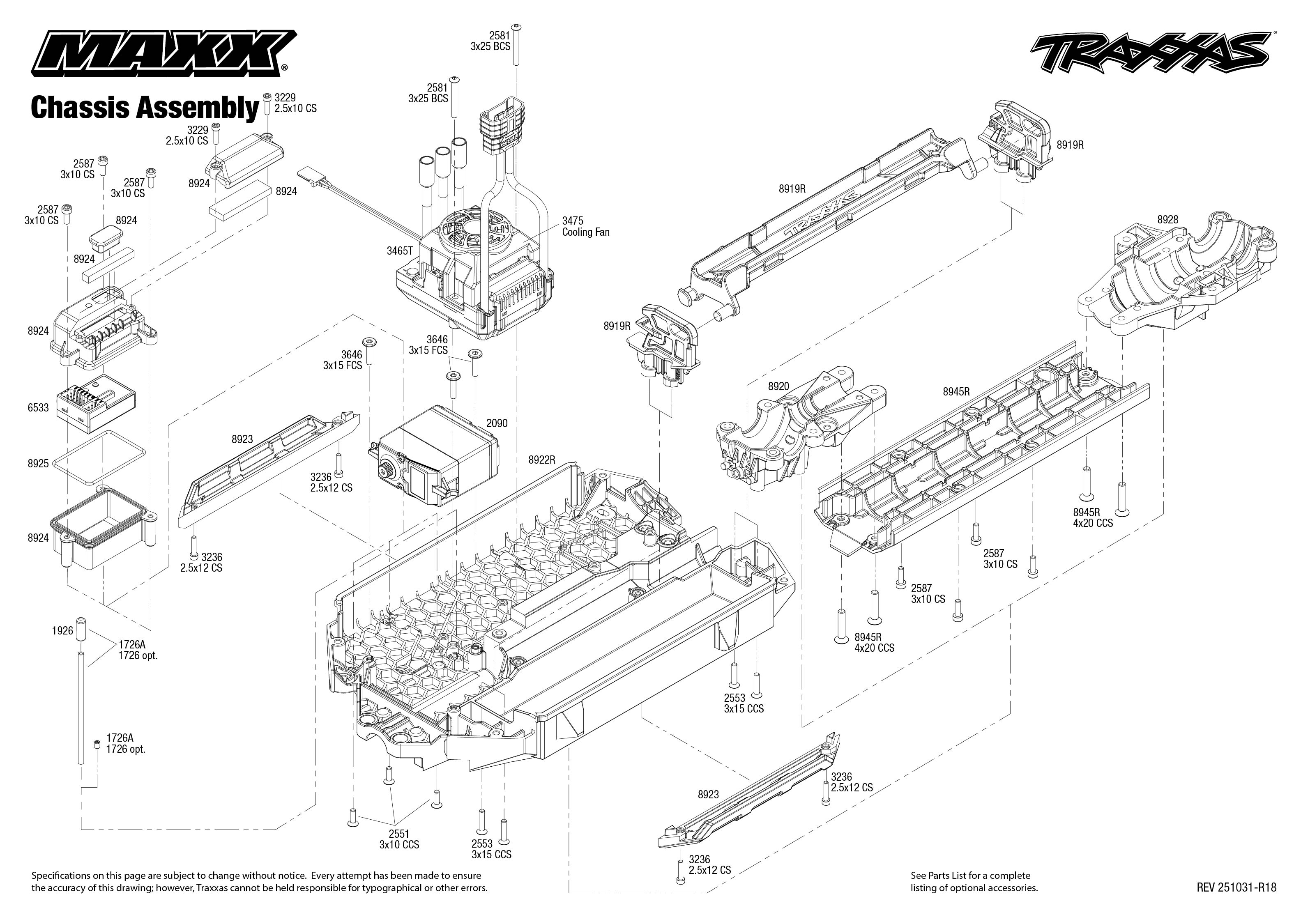 1/10 Maxx WideMaxx Brushless RTR 4WD Monster Truck Orange 2 Chassis Assembly