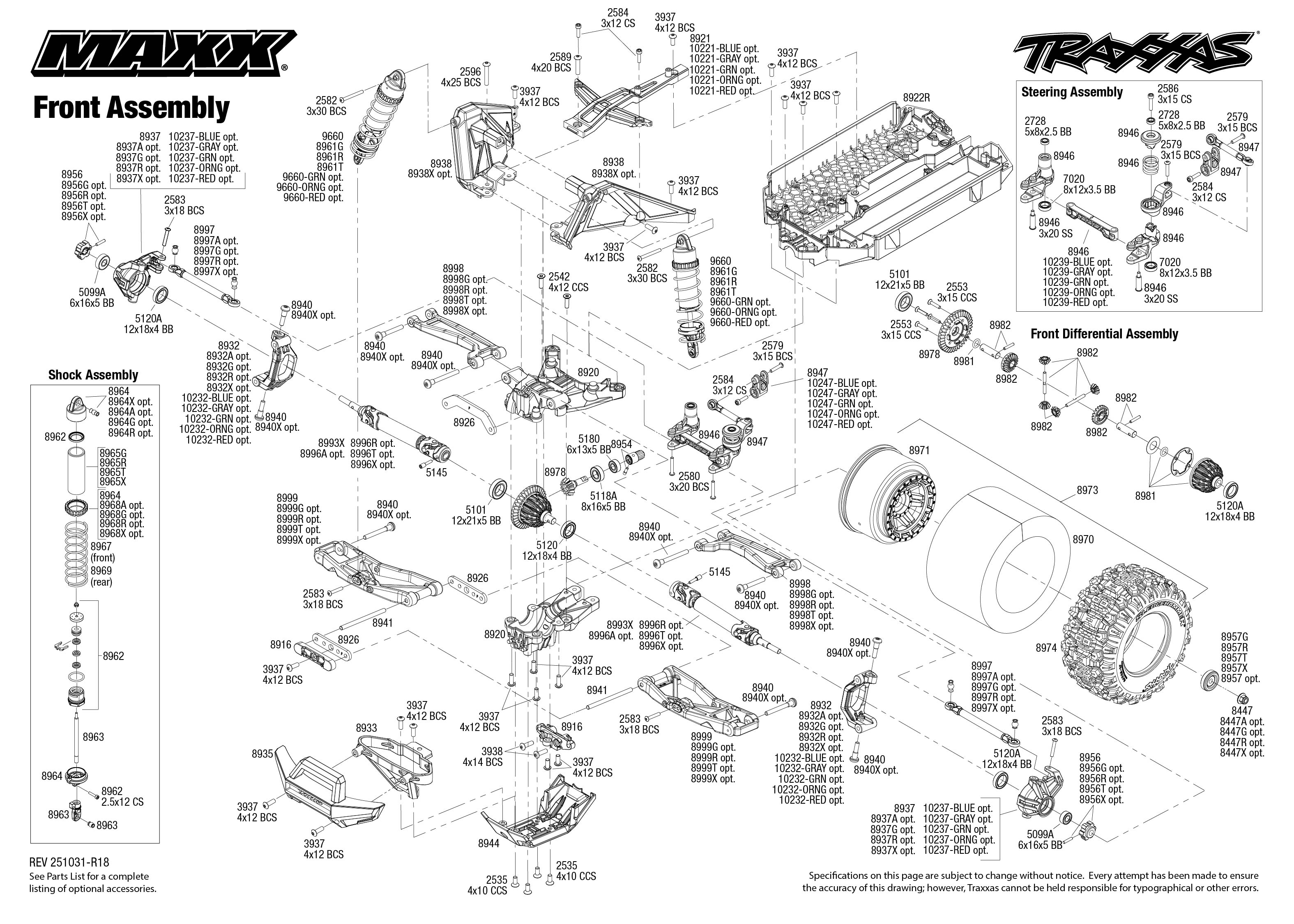 1/10 Maxx WideMaxx Brushless RTR 4WD Monster Truck Orange 3 Front Assembly