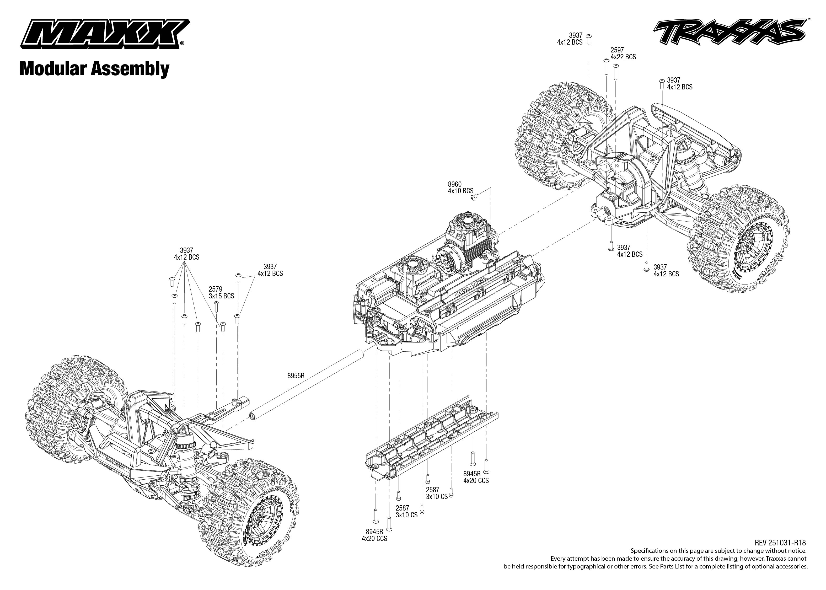 1/10 Maxx WideMaxx Brushless RTR 4WD Monster Truck Orange 4 Modular Assembly
