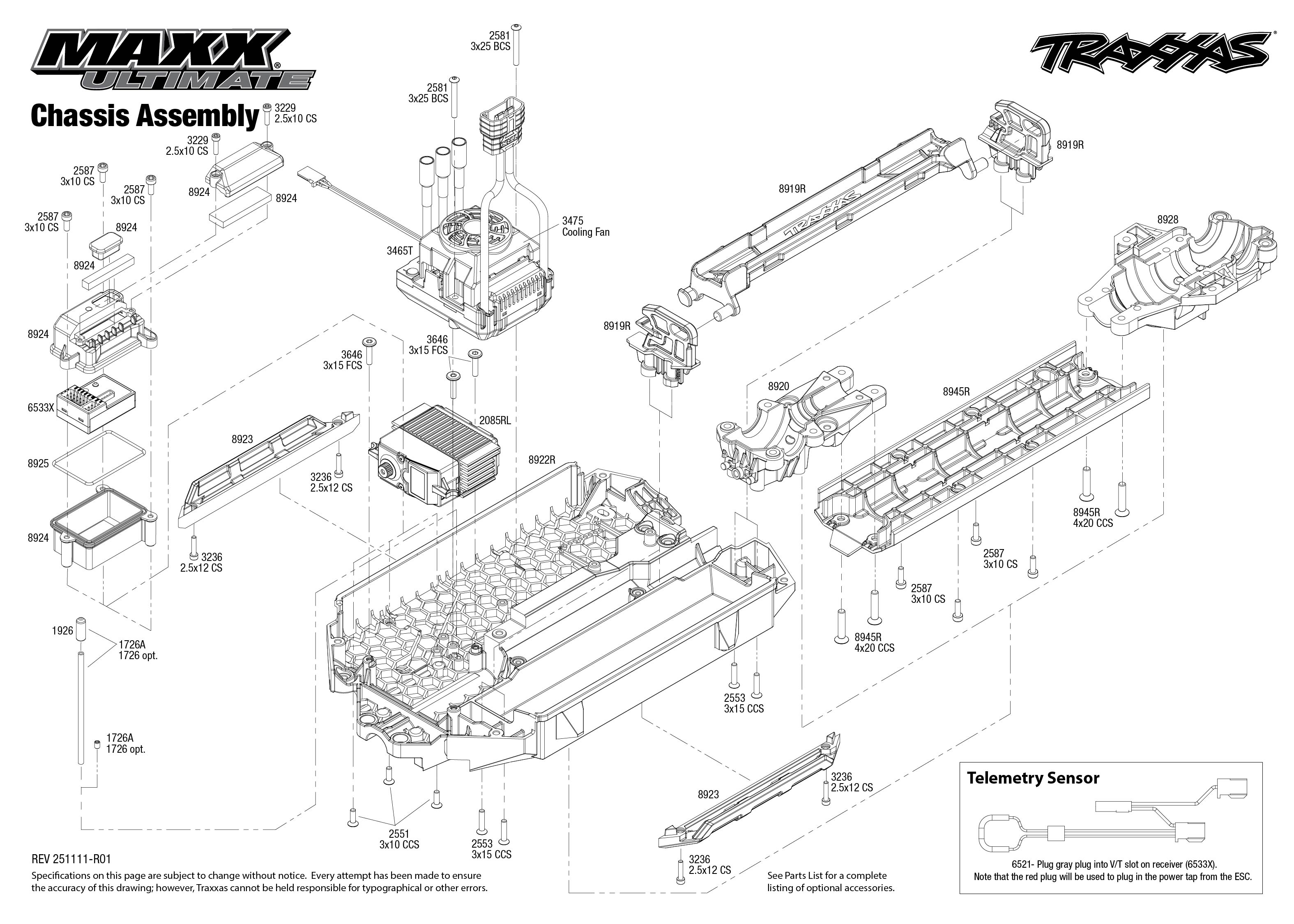 1/10 Traxxas Maxx Ultimate Brushless RTR 4WD Monster Truck Green 2 Chassis Assembly