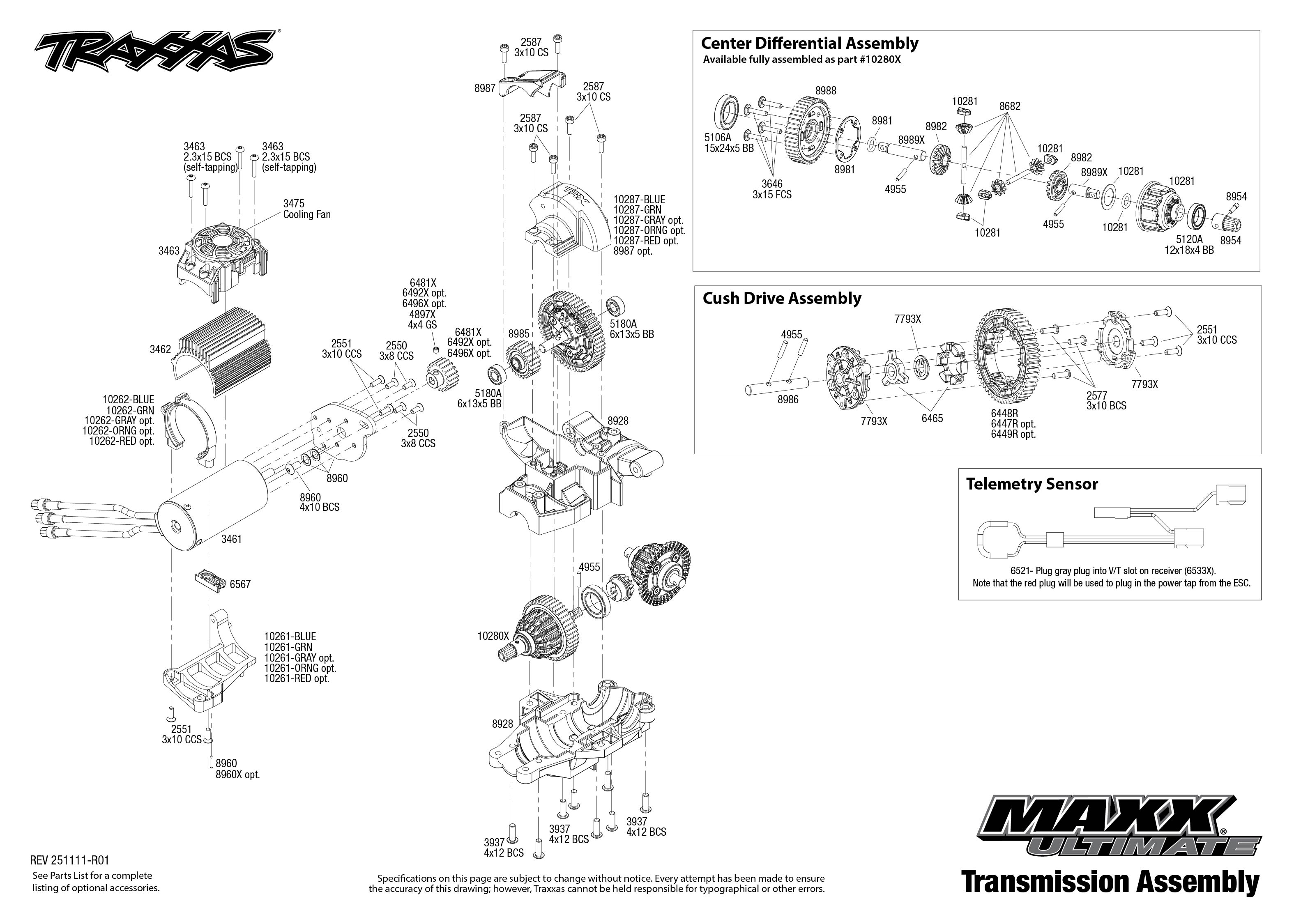 1/10 Traxxas Maxx Ultimate Brushless RTR 4WD Monster Truck Green 6 Transmission Assembly