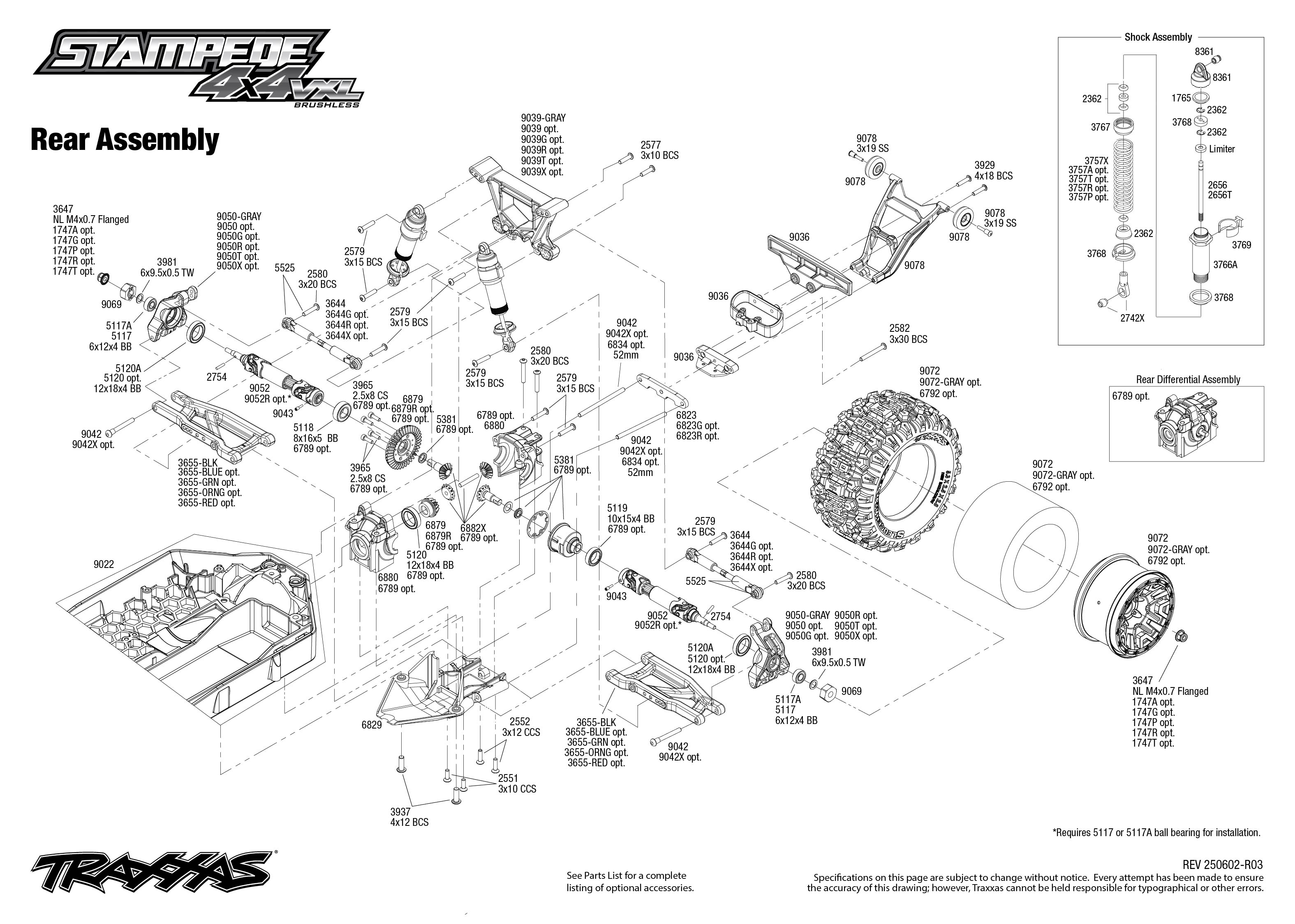 1/10 Traxxas Stampede 4X4 VXL w/Extreme Heavy Duty Red 11 Stampede 4X4 Explodedviews 250602 Rear Assembly