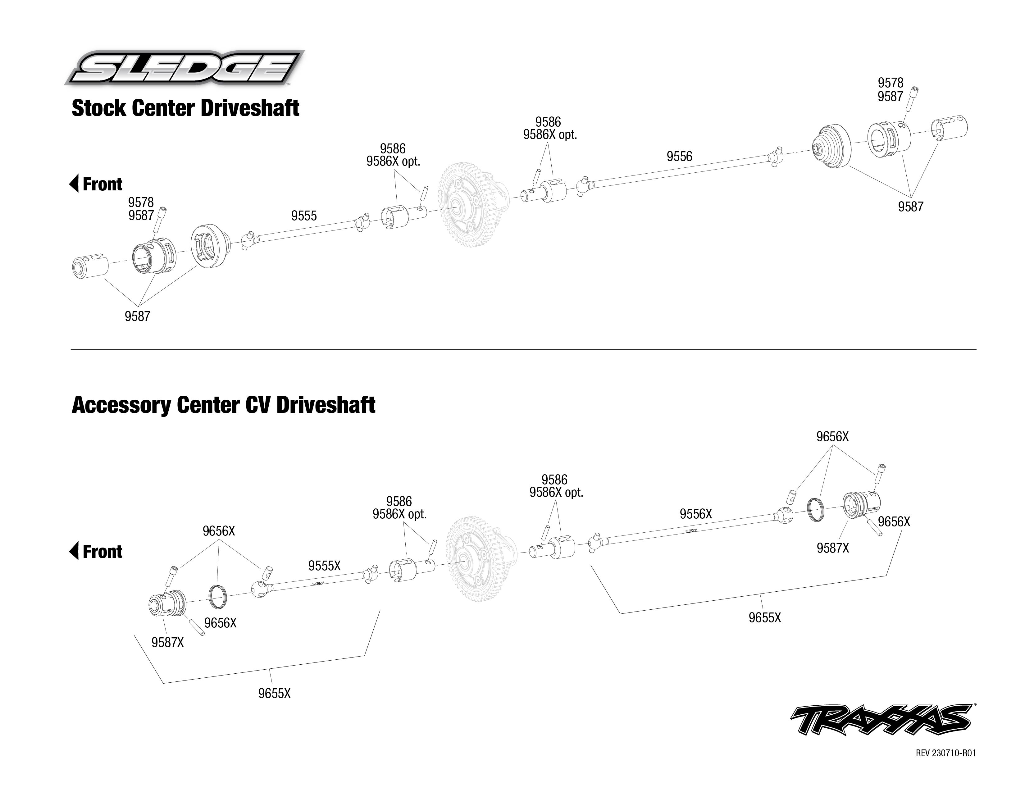 1/8 Traxxas Sledge 4WD Truck w/Belted Sledgehammer Tires Green 5 sledge driveshaft guide Center Driveshafts