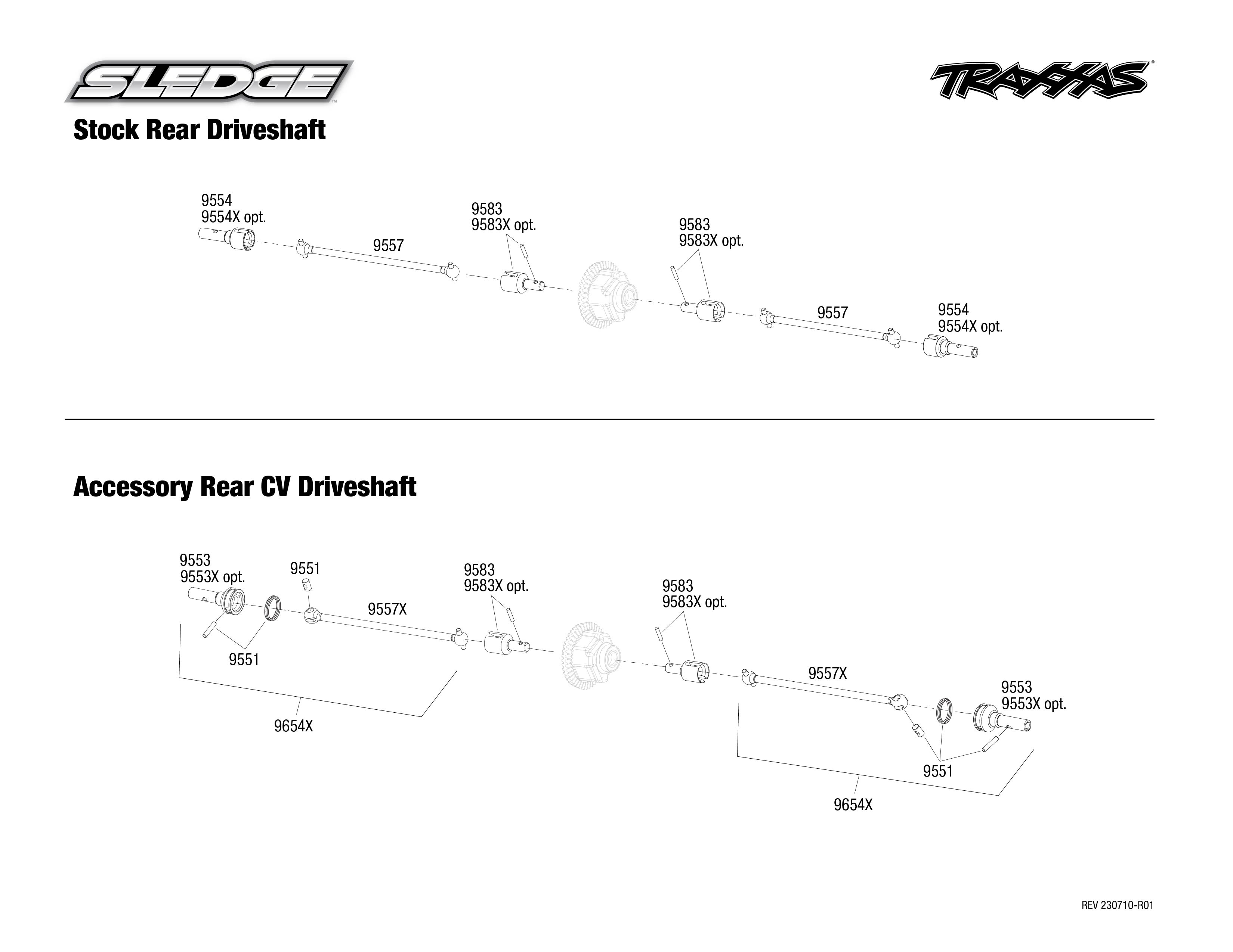 1/8 Traxxas Sledge 4WD Truck w/Belted Sledgehammer Tires Green 7 sledge driveshaft guide Rear Driveshafts