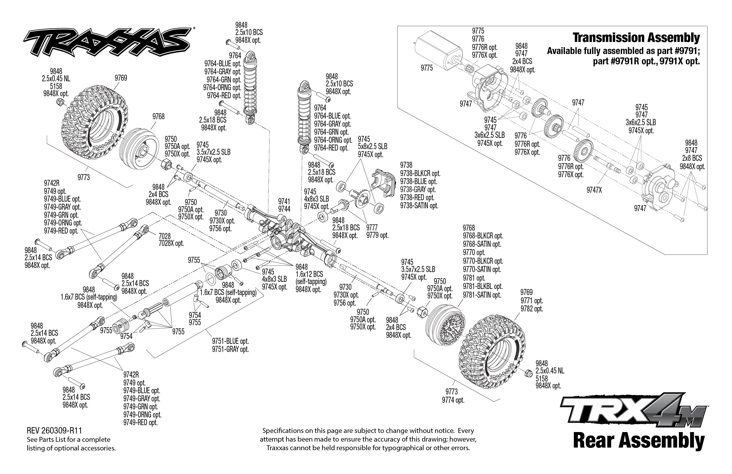 1/18 Traxxas TRX-4M RTR Electric Rock Crawler w/Land Rover Defender Body Black 4 18 D110 Defender exploded views 260309 Rear Assembly