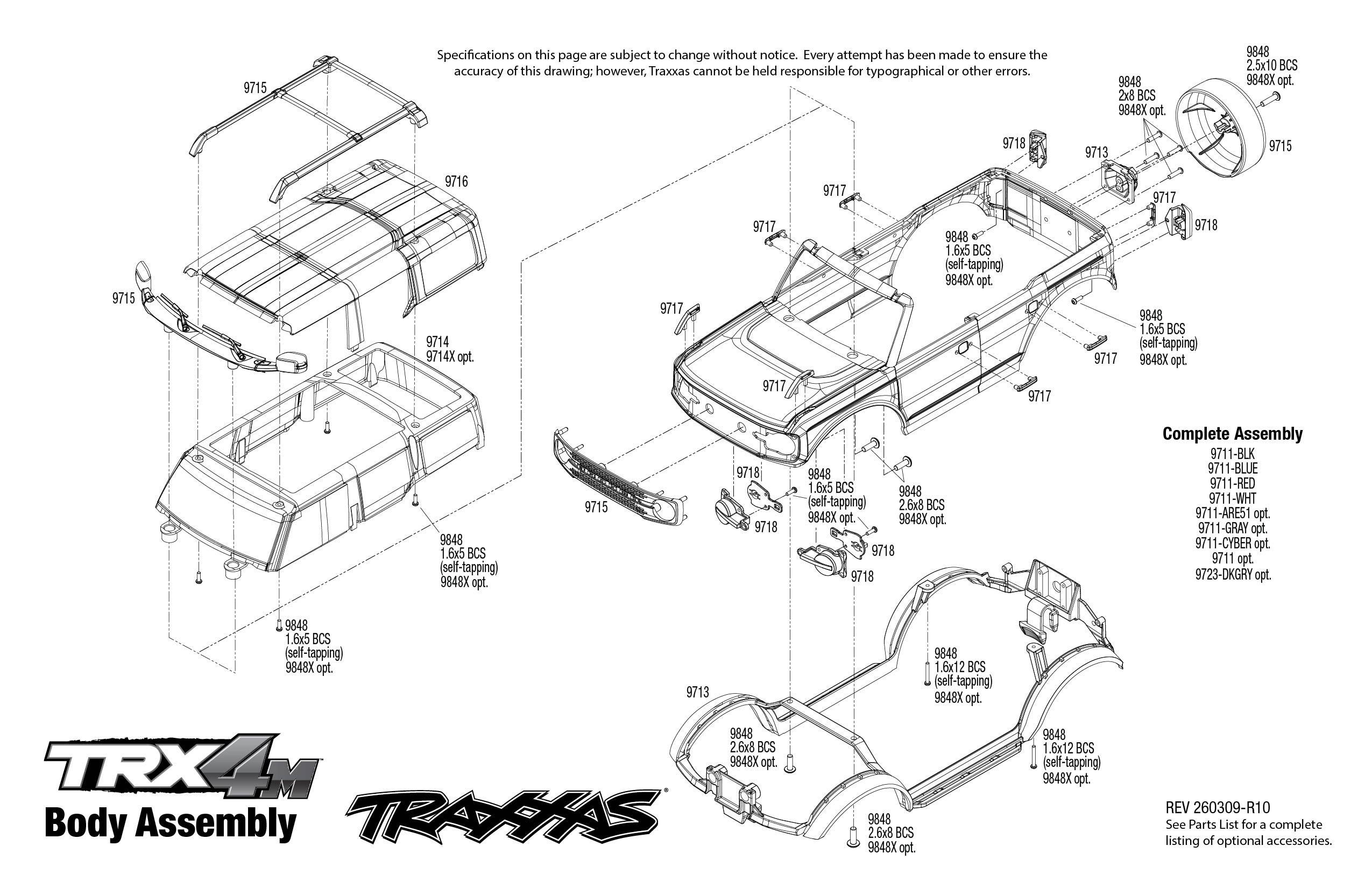 1/18 TRX-4M Scale and Trail Crawler with 4WD Ford Bronco Scale & Trail Edition - Orange 97074-1-ORNG 1 18 2021 Ford Bronco exploded views 260309 Body Assembly