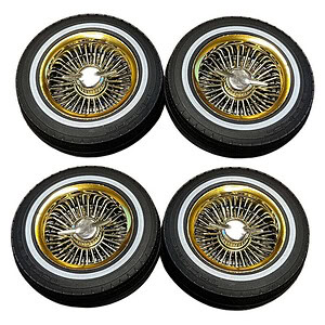 Redcat Whitewall Low Pro Tires and Wheels w/ Knock offs & Wheel Nuts (Gold)(Not Glued) (1Set) RER14434