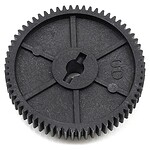 Durable black plastic RC gear with precise gear teeth for remote control cars.