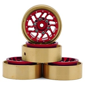 Samix Aluminum/Brass 1.0" Beadlock Wheel Set for Traxxas® TRX-4M™ w/7mm Hex Red SAMTRX4M-6671-RD