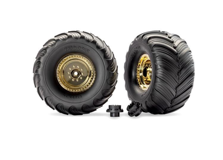 Traxxas Monster Truck Gold Wheels & Terra Groove Tires (2) TRA3663-GOLD - tra3663-gold1 Traxxas Monster Truck Gold Wheels & Terra Groove Tires (2) TRA3663-GOLD